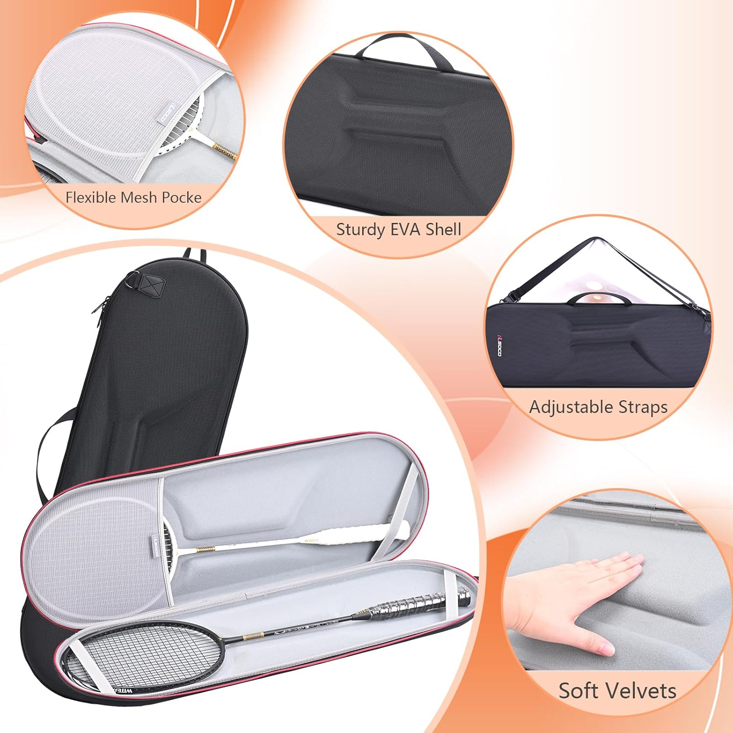 RLSOCO Hard Case for Yonex Badminton Rackets, Compatible with Senston/Li-Ning/Kawasaki/Kumpoo Badminton Racquets, Fits for 2 Badminton Rackets, Badminton Balls and More, Drop Protection (Case Only) image number 6