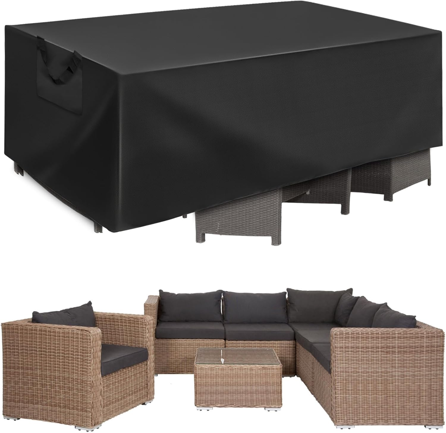 Patio Furniture Cover Waterproof 110''X83''X28'' / 279X210X71Cm Large Outdoor Furniture Cover Heavy Duty 420D Oxford Cloth Weatherproof Garden Dining Table Chair Set Cover, Black image number 4