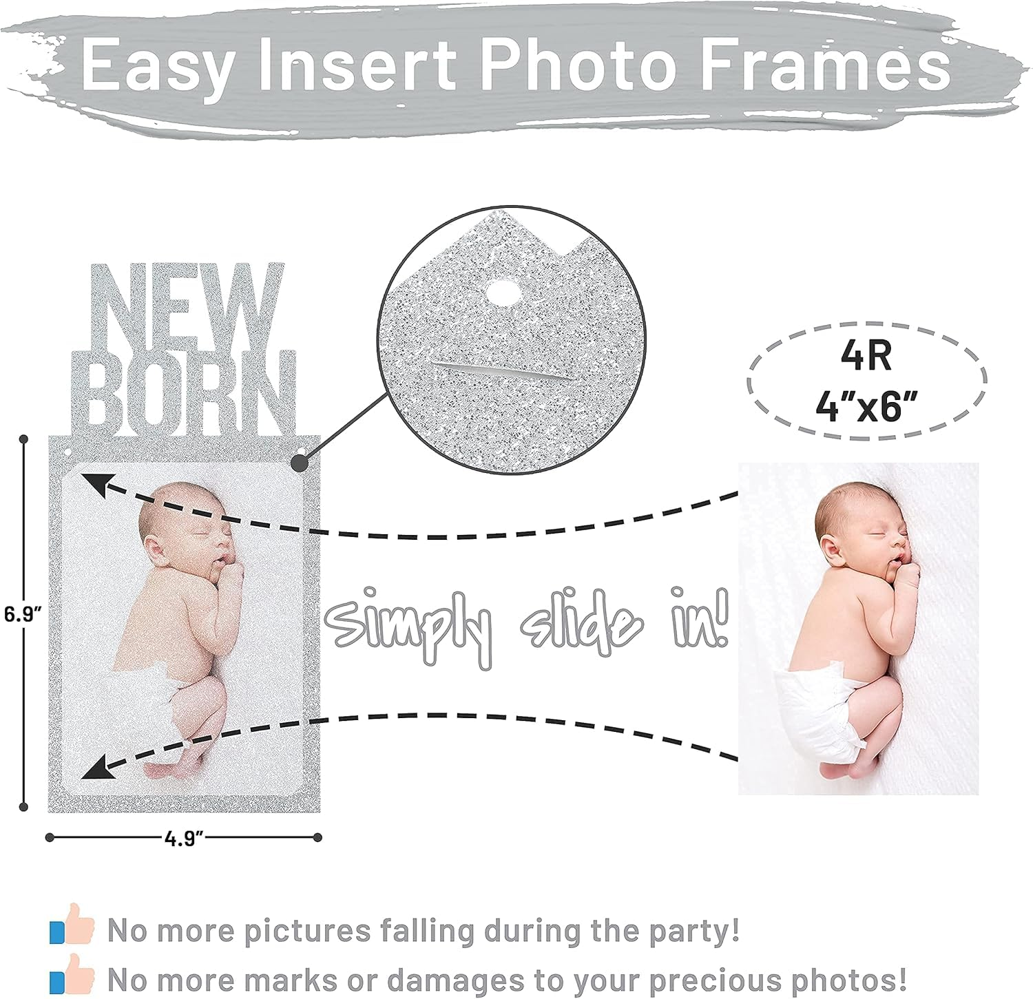 1St Birthday Photo Banner for Baby from Newborn to 12 Months, First Birthday Decorations Boy or Girl Monthly Milestones Garland | First Birthday Photo Banner Pre-Strung with Frame (Silver1) image number 1