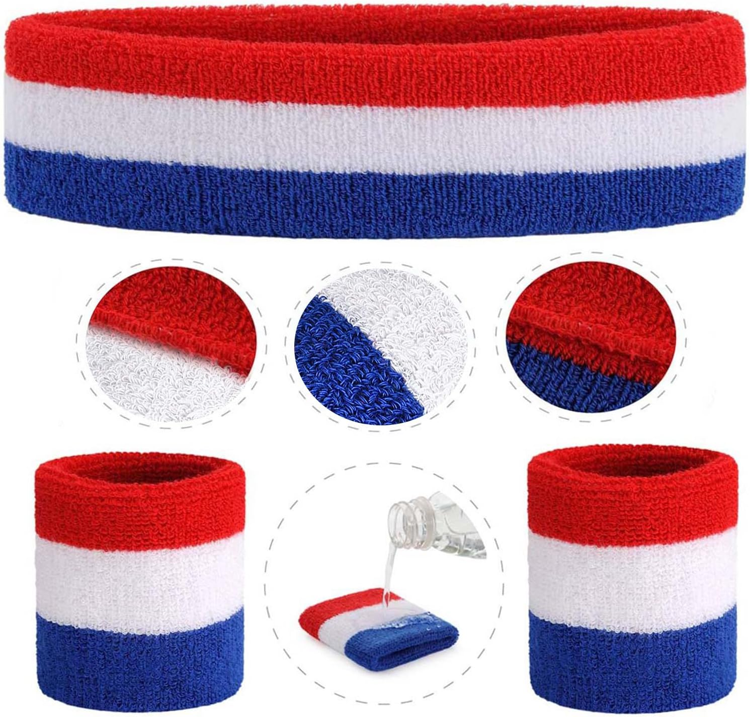 Trrtdo 3PCS Unisex Sports Sweatband Set- Athletic Head Sweatband Wristbands for Men Women Ideal for Gym Workouts Basketball Tennis Soccer Baseball Running More image number 3