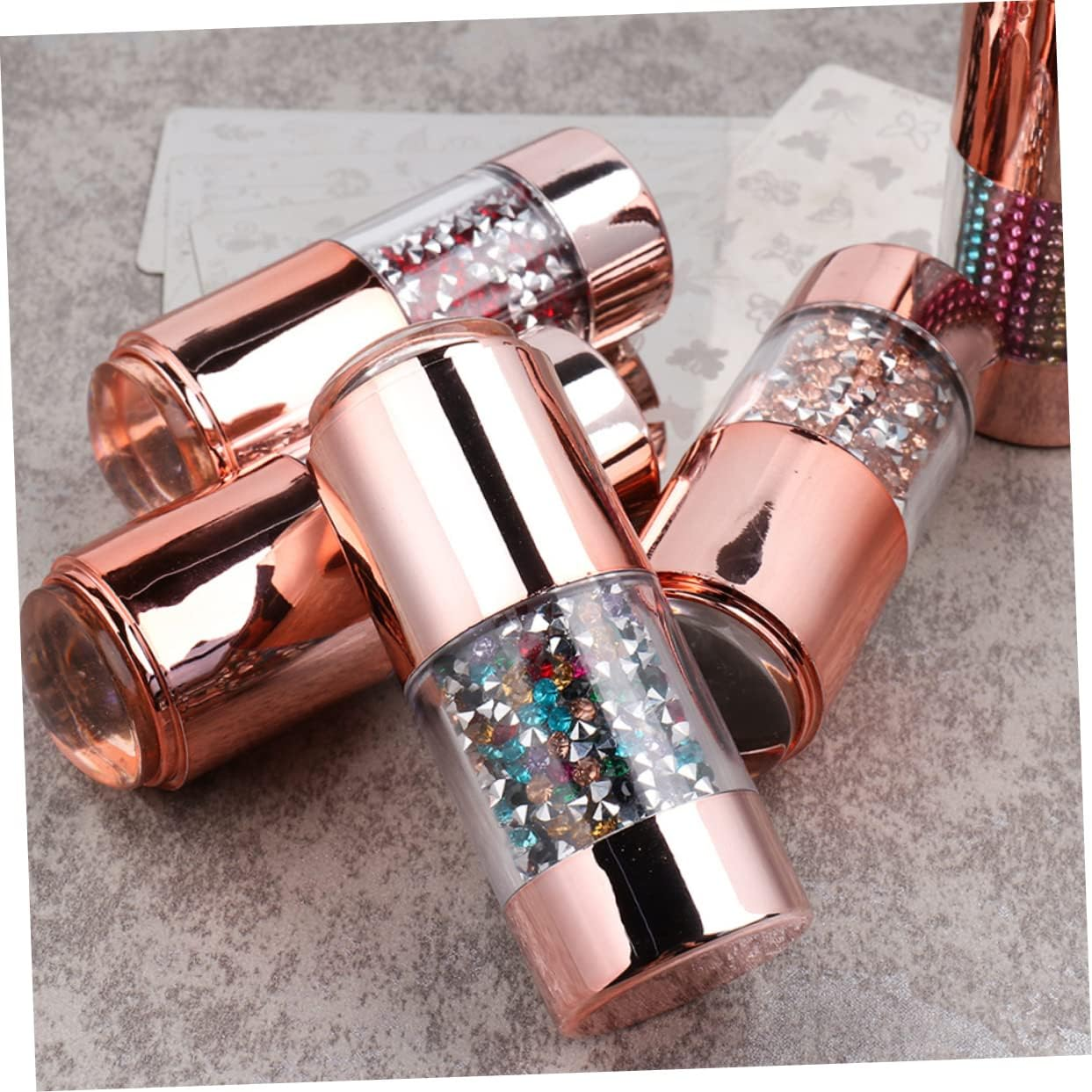 Professional Nail Stamper and Double-Ended Silicone Diamond Template Transfer Pen Set, Light Gold Color, Creative Manicure Tools for Nail Art and Rhinestone Stamping in Salon Or