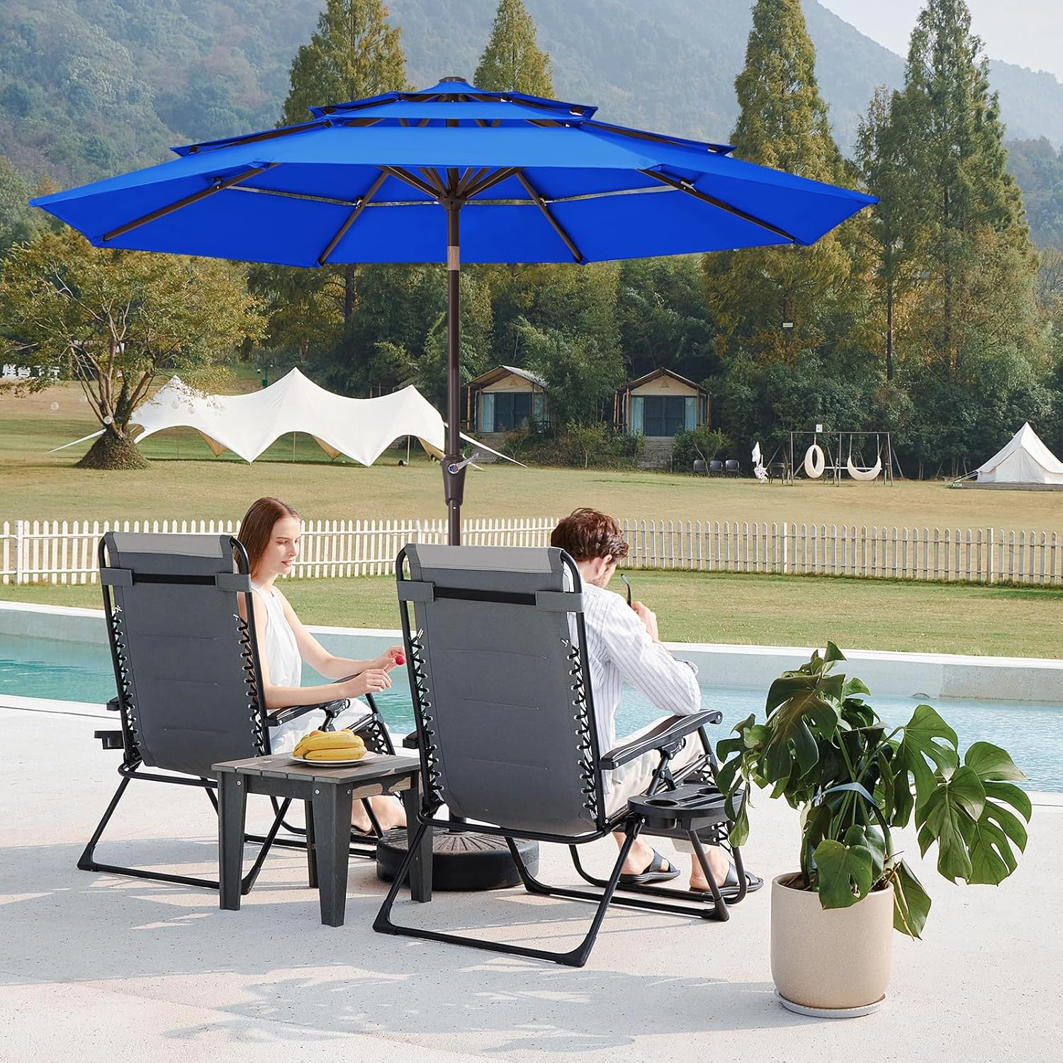 JEAREY 9FT 3 Tiers Patio Umbrella Outdoor Market Umbrella Table Umbrellas image number 6