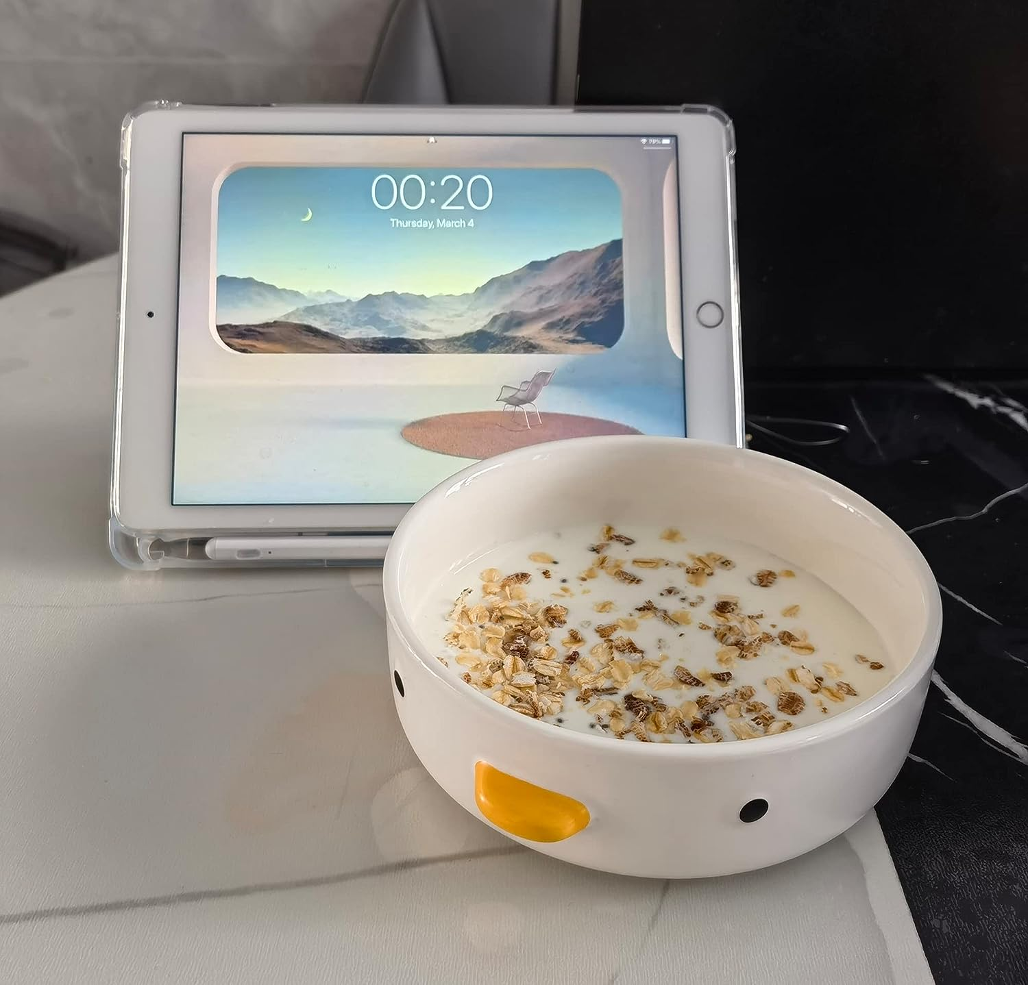 PURROOM Funny Cute Duck 6'' Salad Bowl, Handmade Glaze Chick Safety Ceramics Flat Bottomed Bowl, Home Family, Friend. image number 6