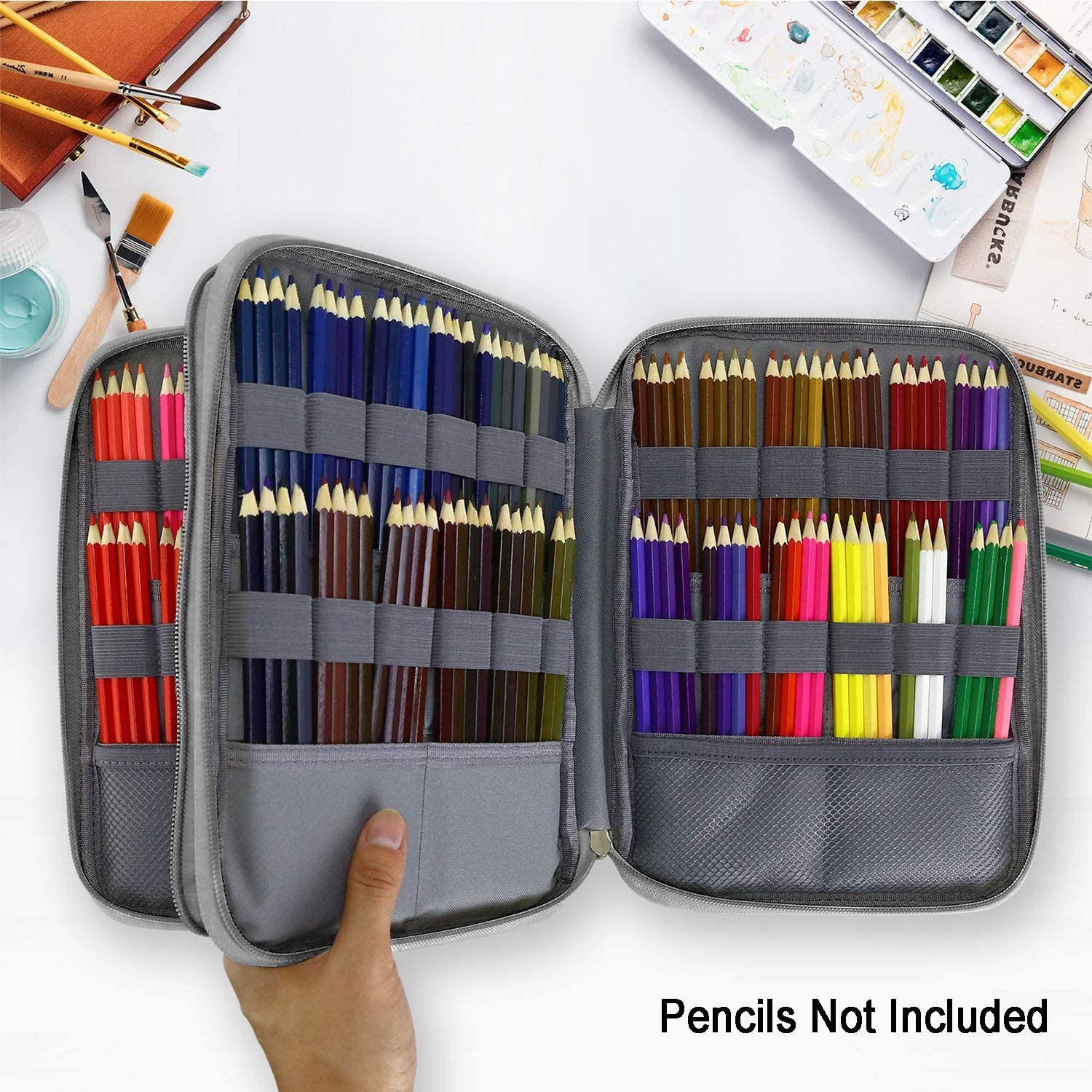 YOUSHARES 192 Slots Colored Pencil Case, Large Capacity Pencil Holder Pen Organizer Bag with Zipper for Prismacolor Watercolor Coloring Pencils, Gel Pens & Markers for Student & Artist (Black) image number 1
