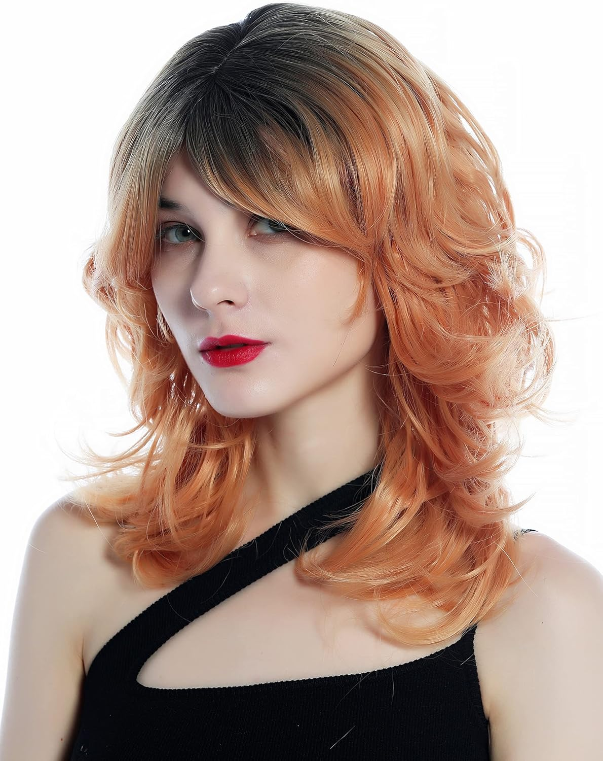 WIG ME up - SZL0673-T-010 Women'S Wig Wild Wavy Curly Shoulder Length Ombre Black Copper Blonde Wig
