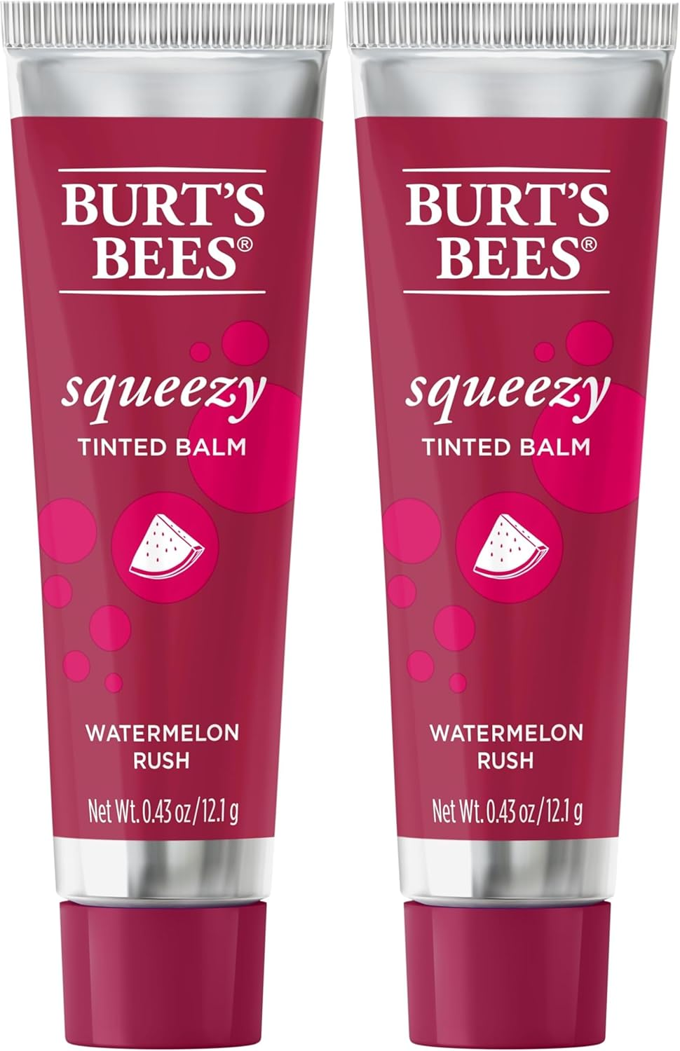 Burt'S Bees 100% Natural Origin Squeezy Tinted Lip Balm, Enriched with Beeswax and Cocoa Butter, Watermelon Rush, 1 Tube, 12.1G (Pack of 2)