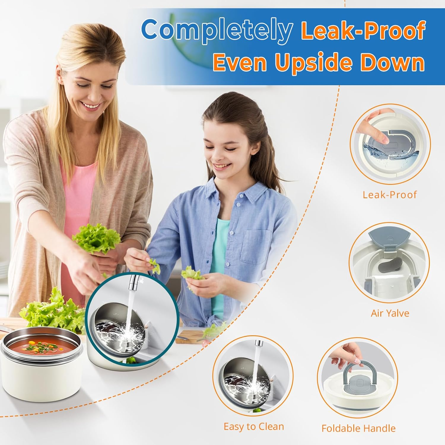 Adando Stainless Steel Lunch Box: 550Ml Microwave-Safe round Bento Lunch Box - 304 Bpa-Free Doulbe Wall Insulated Leakproof for Adults Students - Office School Beach Picnic Hiking Camping (4 Pack) image number 4