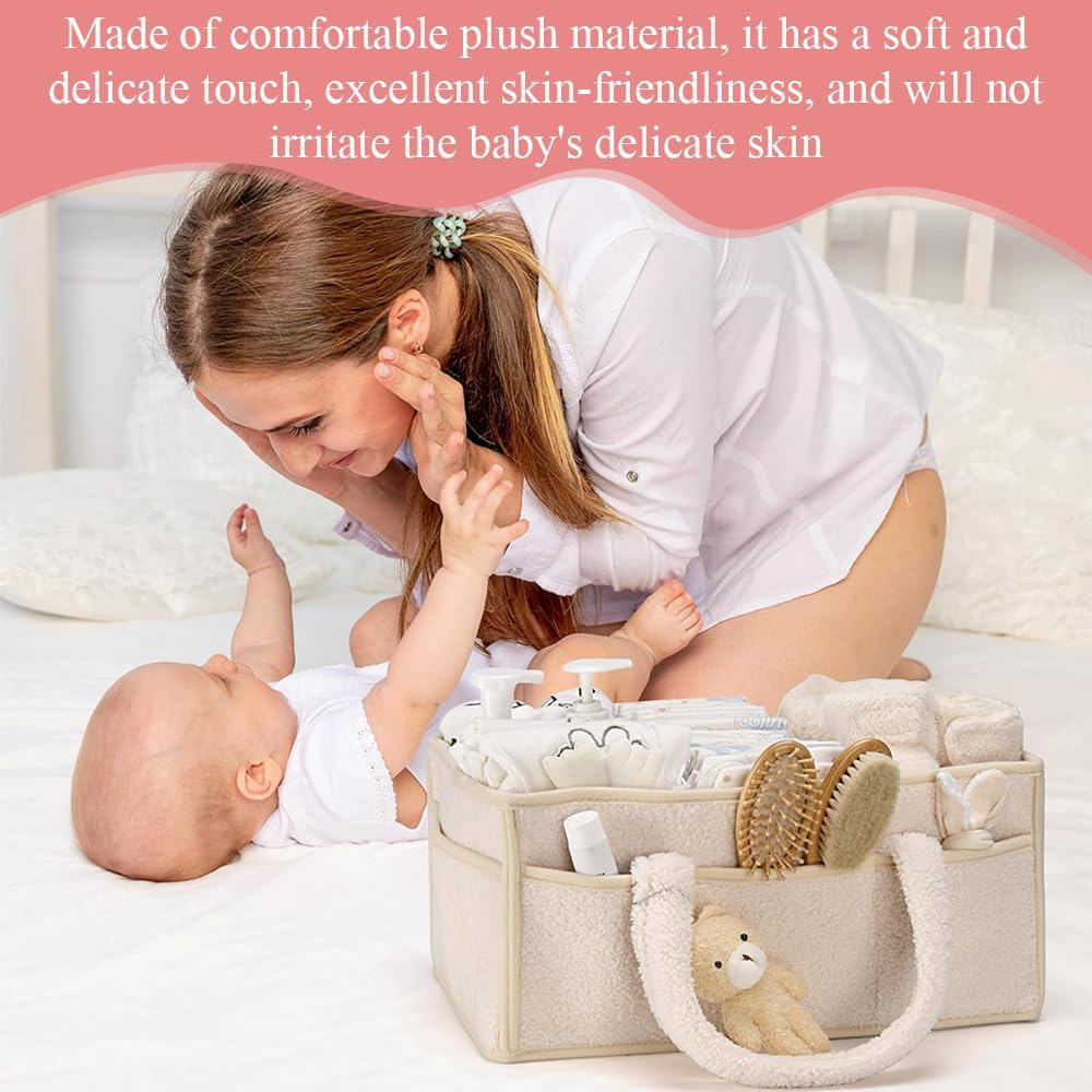 Diaper Caddy Organizer,With Compartments,Plush Storage Bag,Portable Car Travel Organizer,Foldable Essentials Storage,For Diapers,Wipes,Towel image number 3