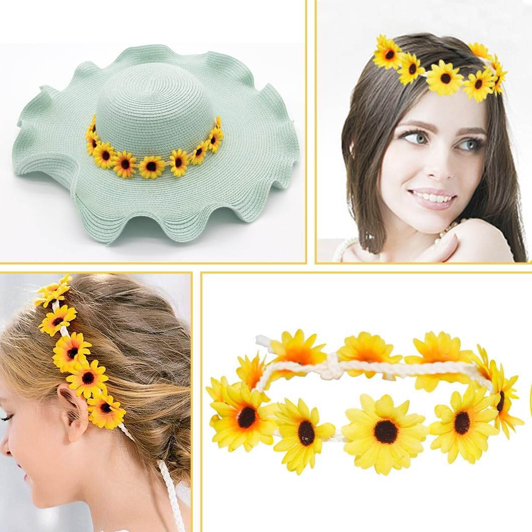 Youery Flower Headband, Sunflower Hair Accessories, Sunflower Headband with 6 Hair Clips, Goose Flowers, Flower Headpiece for Wedding, Beach, Travel, Party image number 2