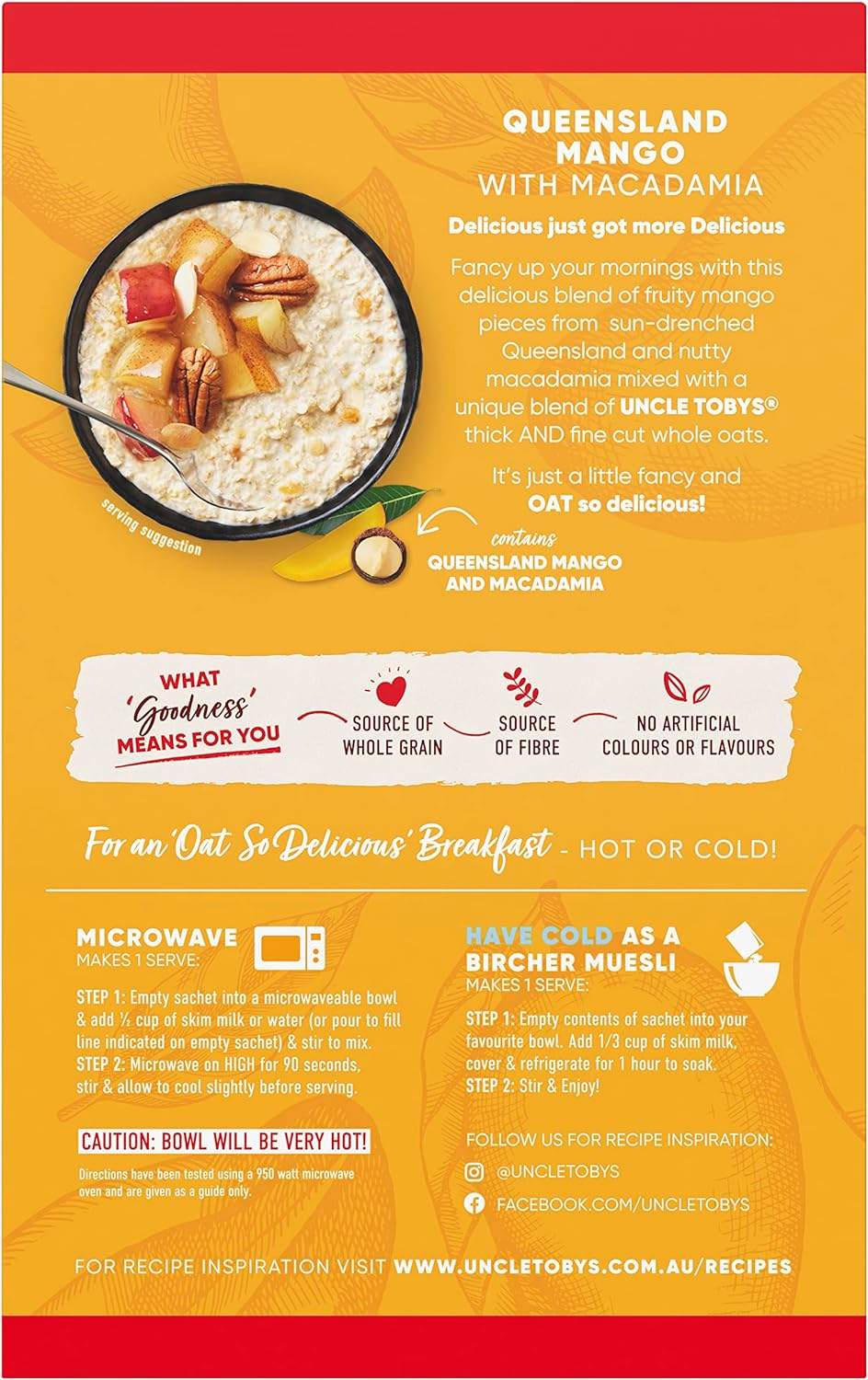 Uncle Tobys Oats Delicious Blends Porridge Mango & Macadamia 320G image number 4