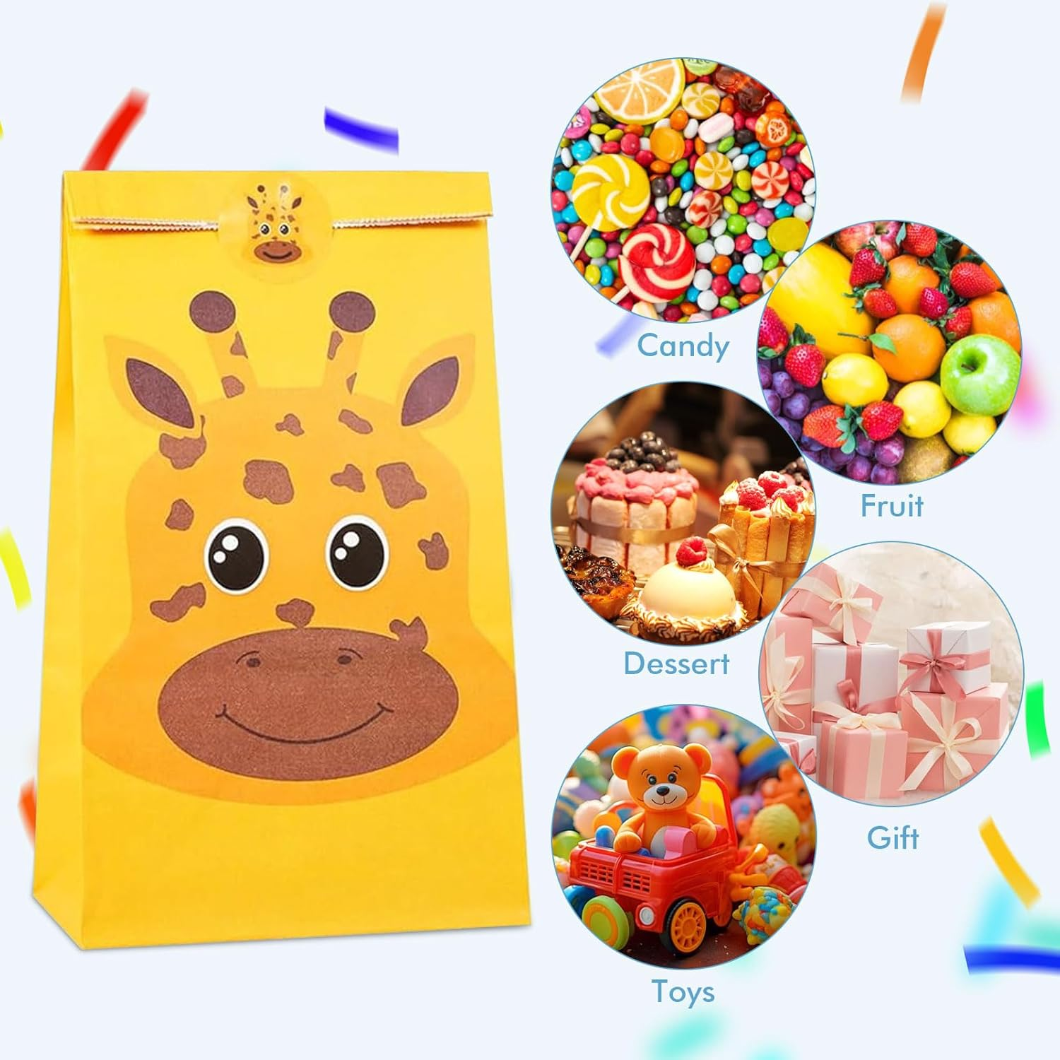32 Pack Jungle Animal Party Favor Bags for Kids Birthday, Animals Goodie Bags with 36 Stickers, Zoo Gift Lolly Bags for Boys Girls, Baby Shower, Classroom, Animal Theme Party Supplies, 21X13X8Cm image number 2