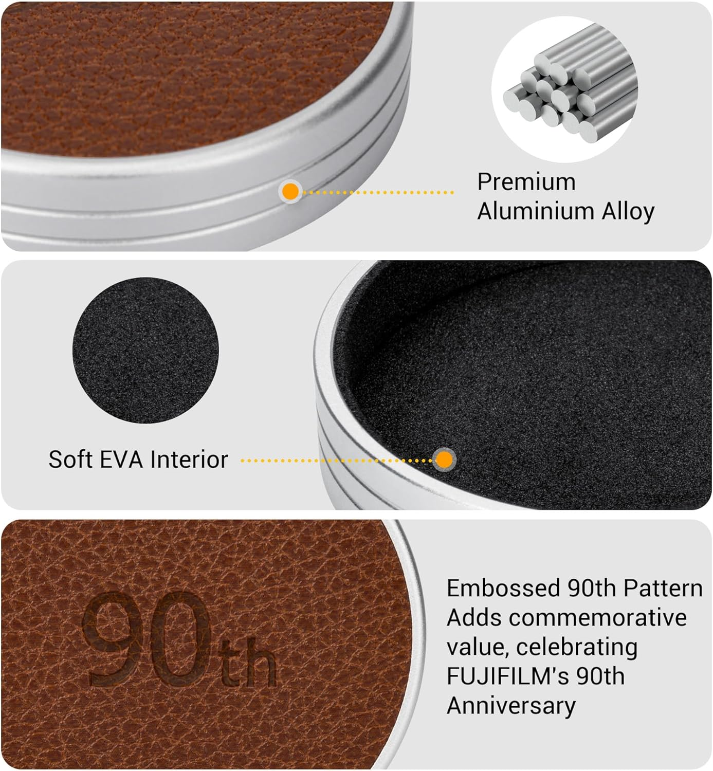 Retro Leather Lens Cap for Fujifilm Insta Mini EVO, Aluminum Anti-Dust Anti-Scratches Lightweight Camera Lens Cover with Soft EVA Interior, Accessories for Fuji Mini Evo Lens Protection Cover (Brown)