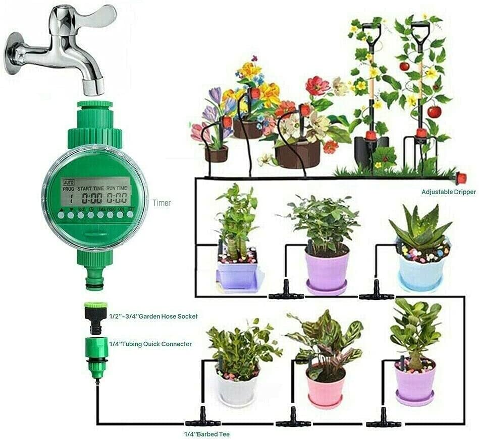 50M Hose Garden Irrigation System with Timer Plant Watering DIY Micro Drip Kits for Outdoor Plants, Greenhouse, Lawn, Patio & Flower Beds (152PCS KIT) image number 1