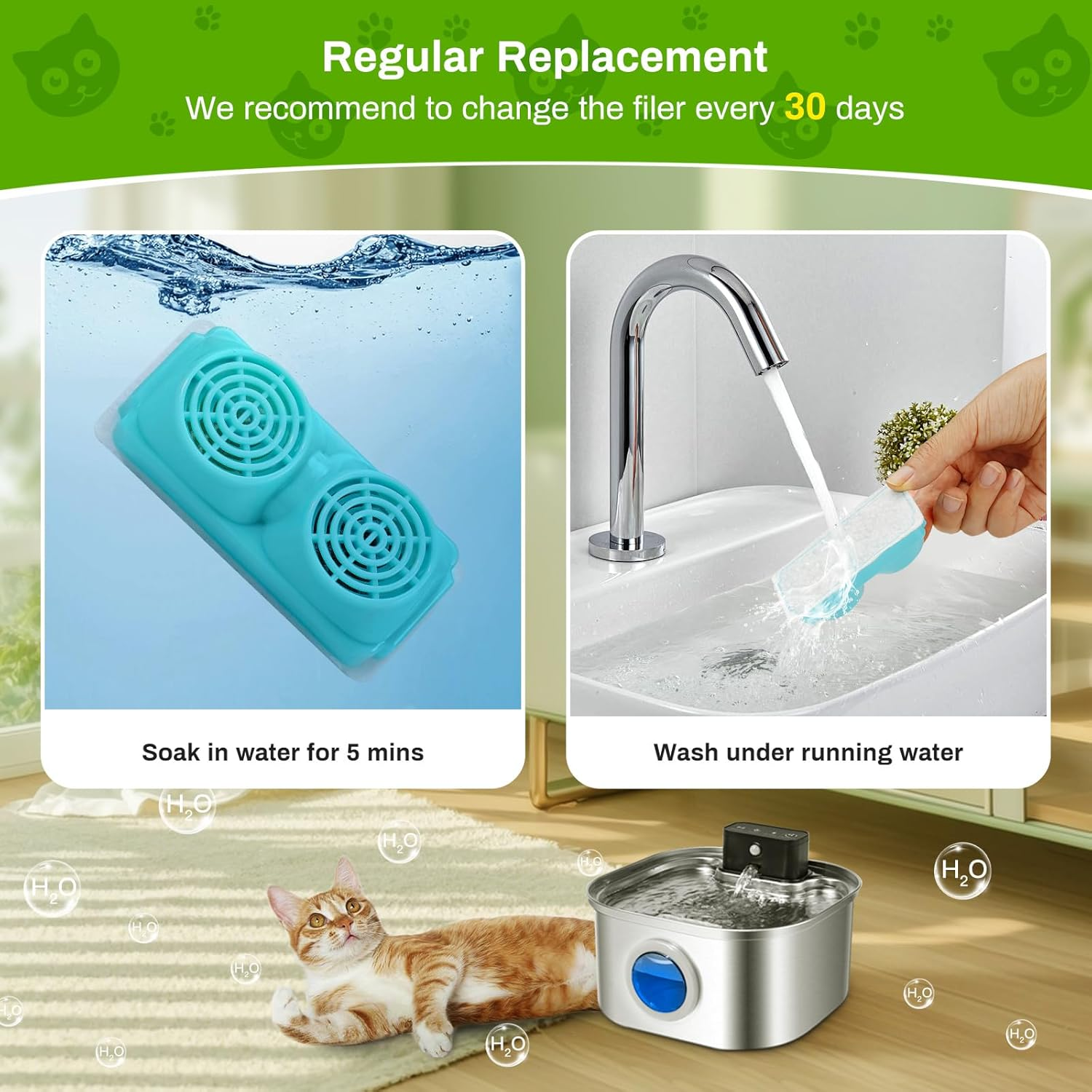 Cat Water Fountain Filters, 6 Pack Filter Replacement for 3.2L Wireless Cat Water Fountain, Cordless Pet Fountain Filter Replacement, Multiple Filtration Replacement Filters and Pre-Filter Sponge image number 6