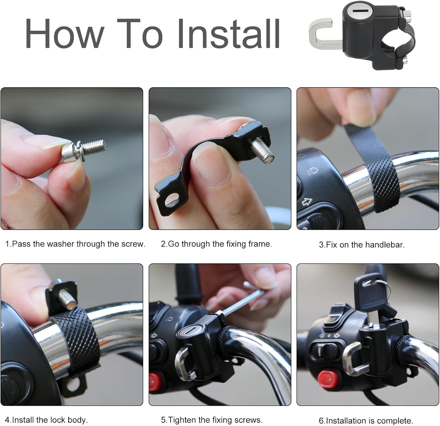 Windance Motorcycle Helmet Lock, Anti-Theft Bike Luggage Lock,Tamper-Proof Helmet Security Lock with 2 Keys for Bicycle Motorbike Scooters image number 4