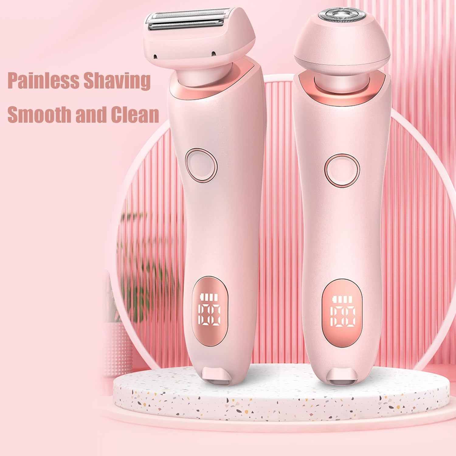 Comfort 2 in 1 Electric Lady Shaver, Bikini Shaver, Waterproof Body Hair Trimmer, Dual Head Shaver Women, Bikini & Body Shaving, Ladies Underarm Face Lip Legs Hands Hair Trimmer, Wet & Dry QFFAFAR (Pink) image number 3