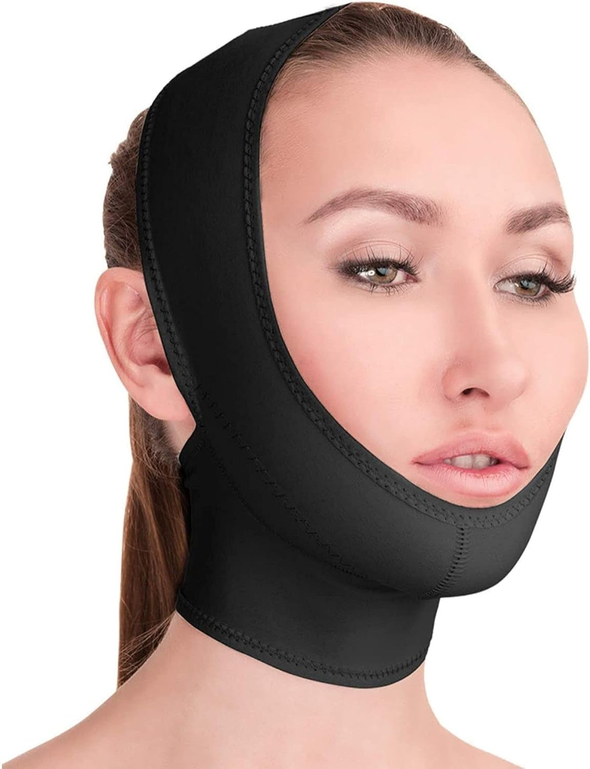 Post Surgical Chin Strap Bandage for Women - Neck and Chin Compression Garment Wrap - Face Slimmer, Jowl Tightening (S)