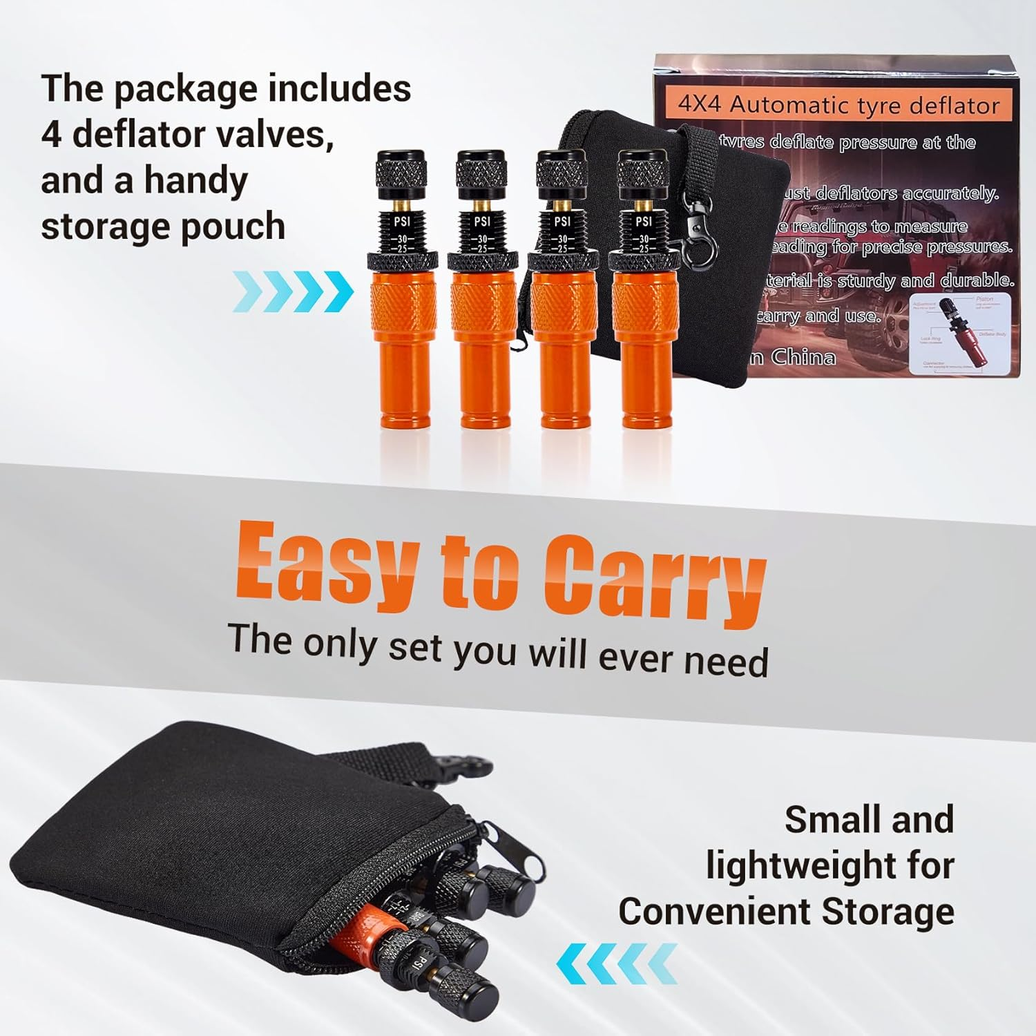 Krimocy Automatic Tire Deflator Kit 10-30 PSI, Adjustable Tyre Deflator Valve, 4 Pcs Screw-On Air down Tyre Tool for 4X4 4Wd Car Trucks Rvs Utvs image number 5