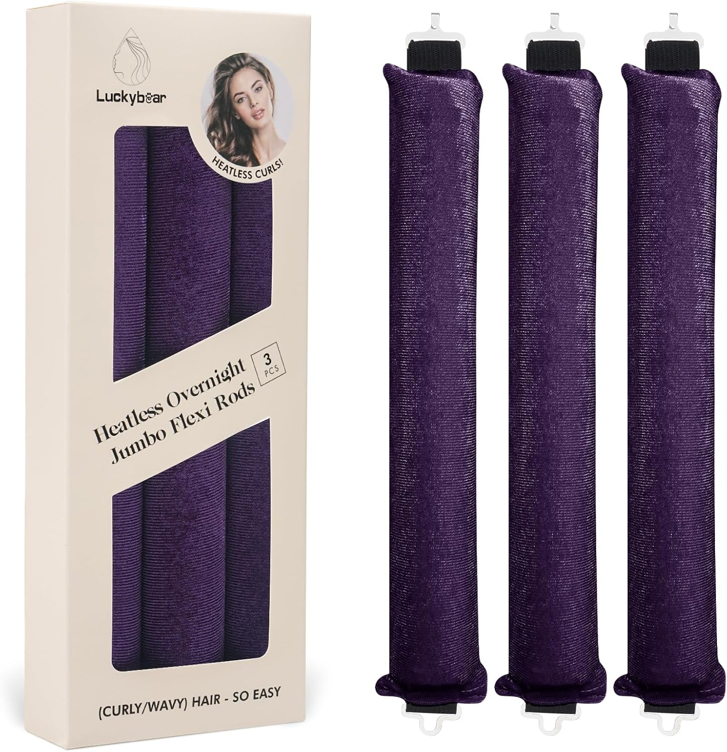 Overnight Heatless Hair Curler Blowout Rods Jumbo, Heatless Curls Satin Jumbo Flexi Rods to Sleep In,Soft Heatless Rod for All Hair Types,No Heat Overnight Sleeping Curls Styling Tools 3Pcs Khaki image number 2