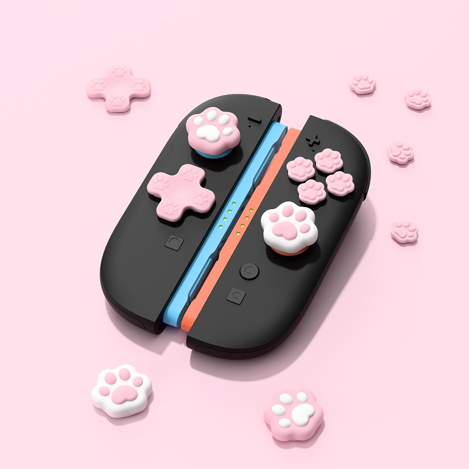 Geekshare Silicone Cross D-Pad Button Caps Set Joystick Cover, Cat Paw ABXY Key Button Thumb Grips Compatible with Switch 2 Game Console - Pink - Pink image number 3
