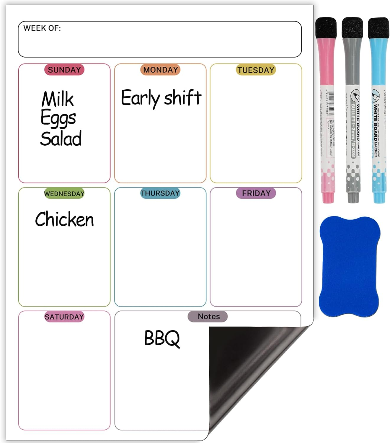 A4 Magnetic Weekly Meal Planner for Refrigerator, Dry Wipe Fridge Calendar Whiteboard for Organising Daily Tasks, Shopping List Use for Food Prep and Family Planning Business Plans in Offices image number 1