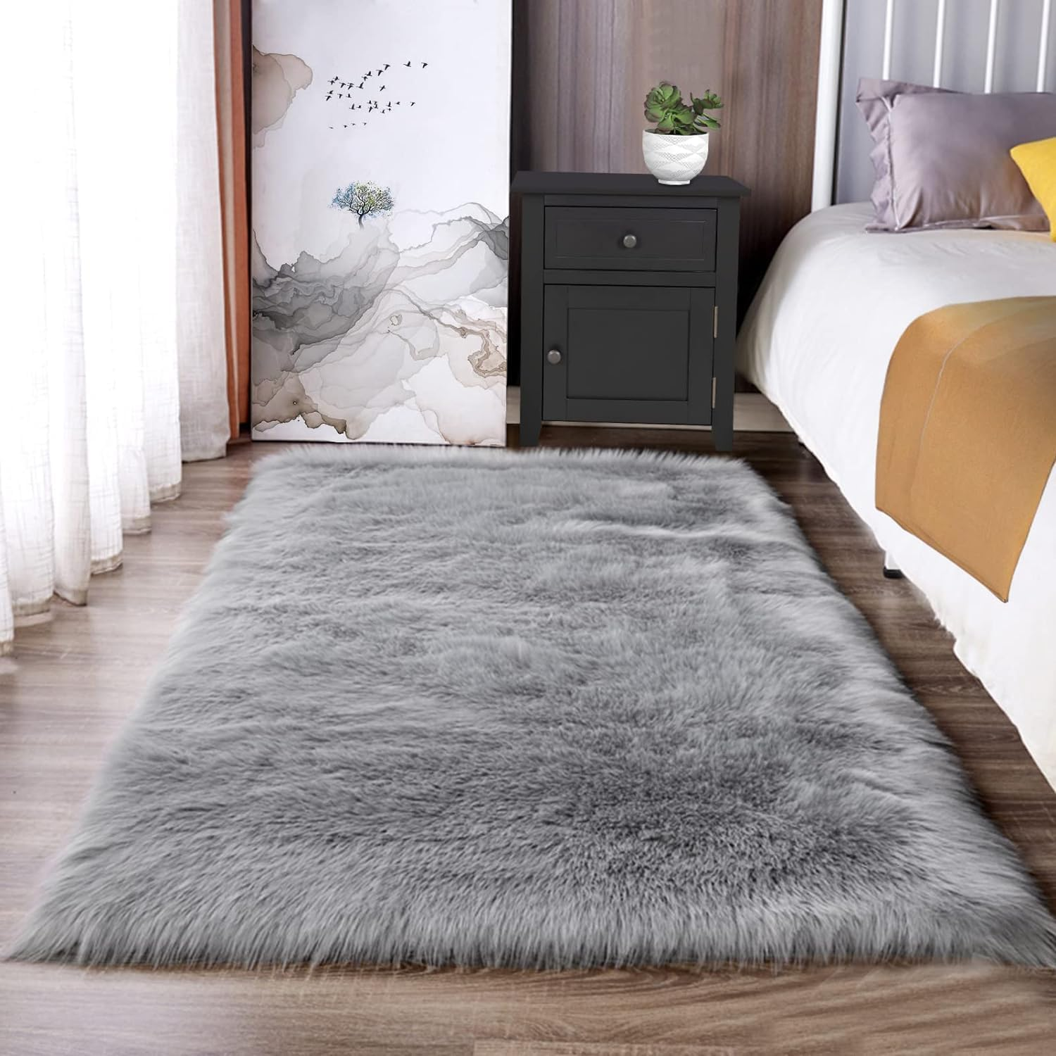 Jaemoose Soft Faux Sheepskin Rug, Faux Fur Rug for Living Room, Fluffy Washable Rug Area Rugs for Bedroom, Kids Girls Boys Home Decor Aesthetic Fluffy Rug, Rectangle (Grey, 80 X 180 Cm)