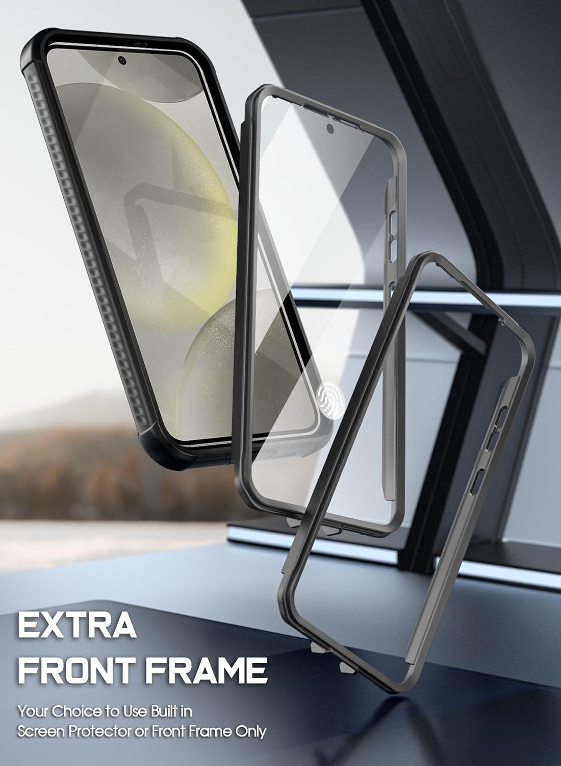 Poetic Guardian Case for Samsung Galaxy S24+ plus 6.7", [Built-In Camera Stand] [Screen Protector Work with Fingerprint ID] Full Body Shockproof Protective Rugged Clear Cover, Black/Clear - Black image number 3