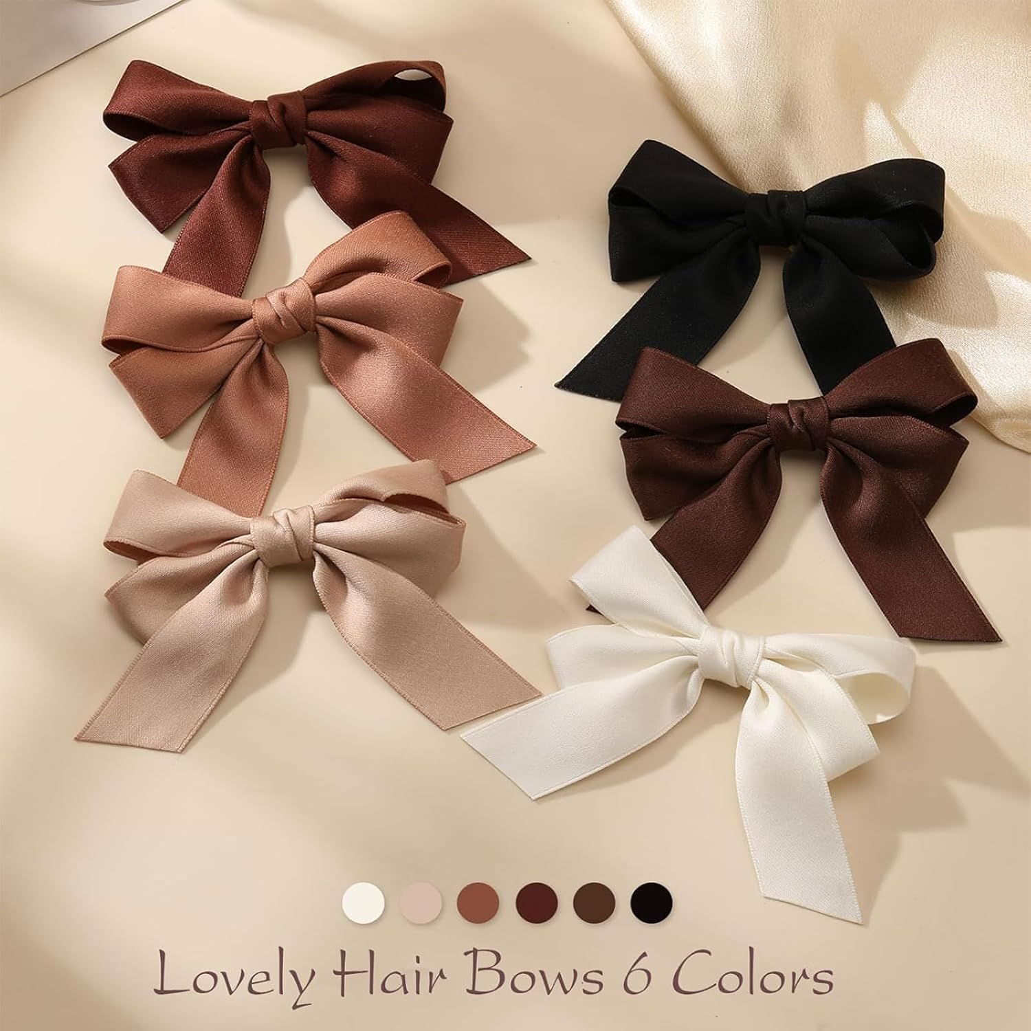 Muorruo 6 Pieces Small Hair Bows, Soft Satin Bow Clips for Women Girls Teens, Non-Slip Clips for Curly Straight Hair, Accessory for Party Wedding Gift (Brown) image number 4