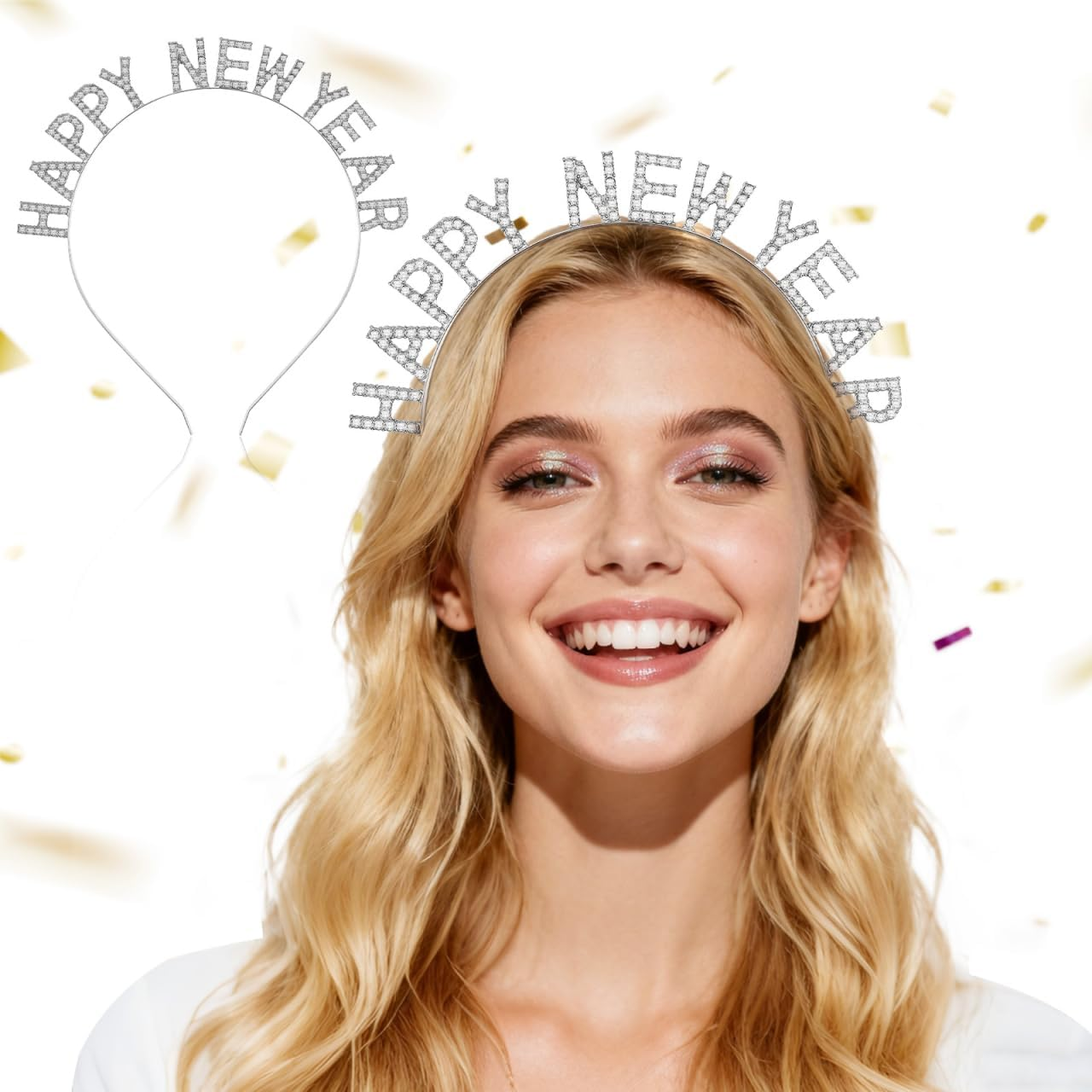 Minkissy Headband New Year'S Eve 2023 Hair Accessories Headband Happy New Year Headband Tiara with Rhinestone New Year Headband Crown Tiara Headpiece Christmas Party Gift Photo Props Silver, Silver - Silber- image number 3