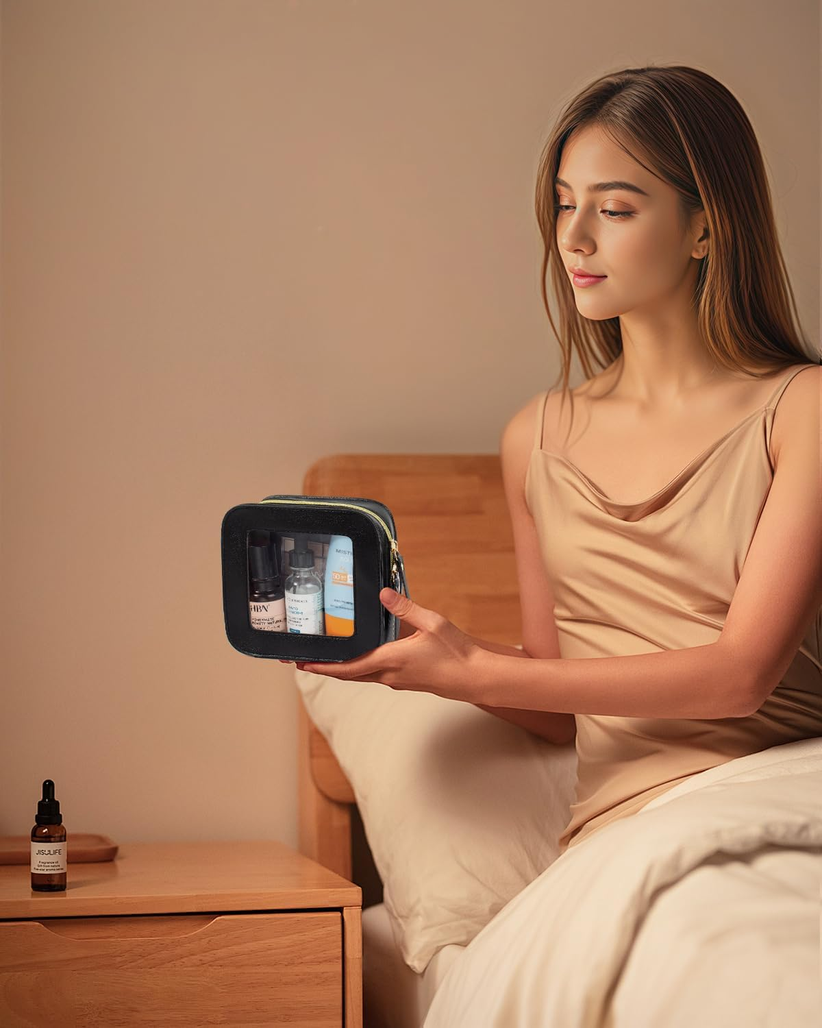 DDPOND Mini Makeup Bag,Clear Makeup Bag Cute Travel Makeup Case Pouch Purse Essentials Car Accesories for Women,Travel Essentials Organizers (White, Mini) image number 5