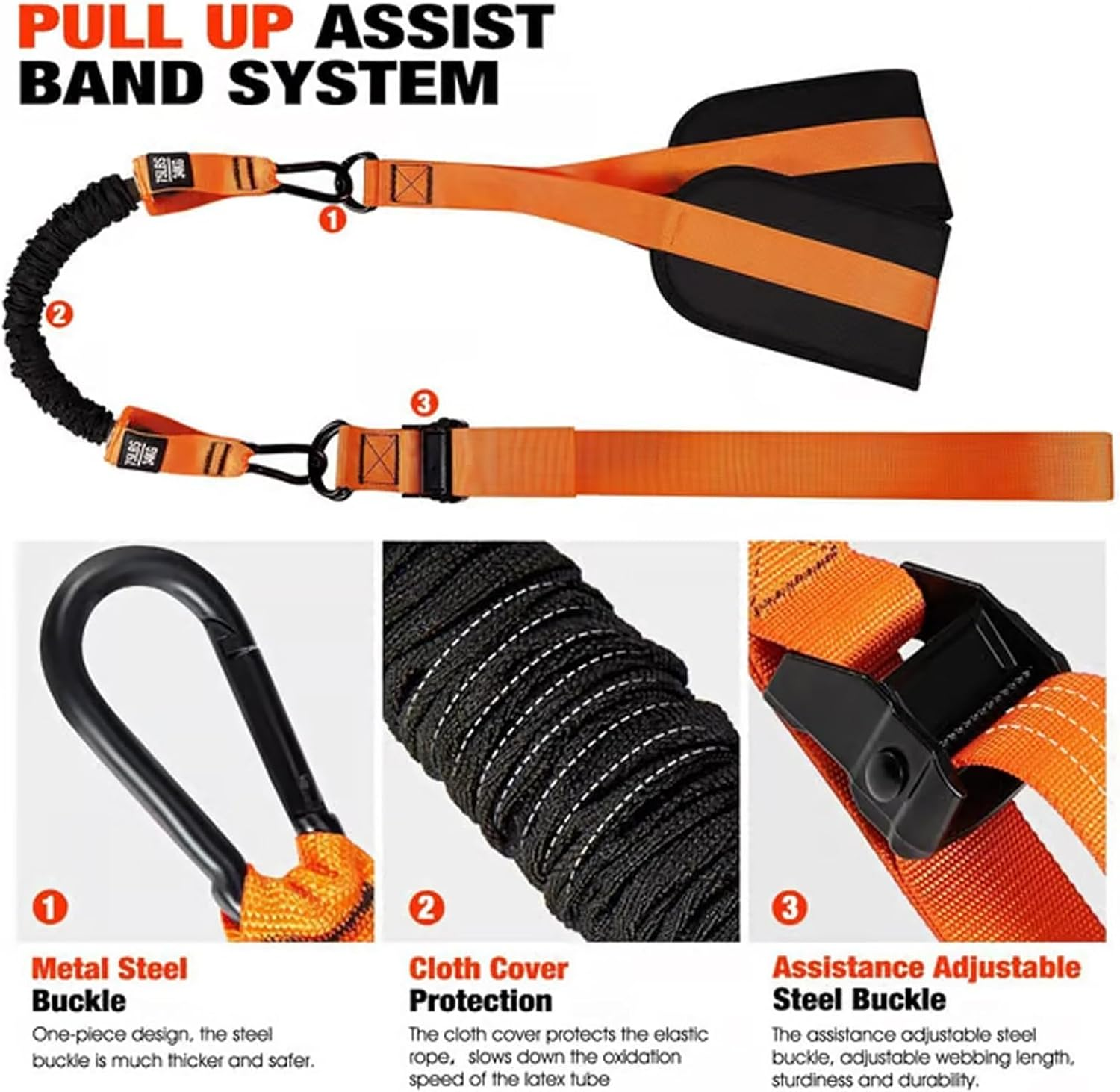 300Lbs Heavy-Duty Pull up Workout Band, Adjustable Pull up Assistance Bands, Pull up Assist Band Heavy Duty Resistance Bands Set with Fabric Feet/Knee Rest, for Strength Training & Home Gym image number 2