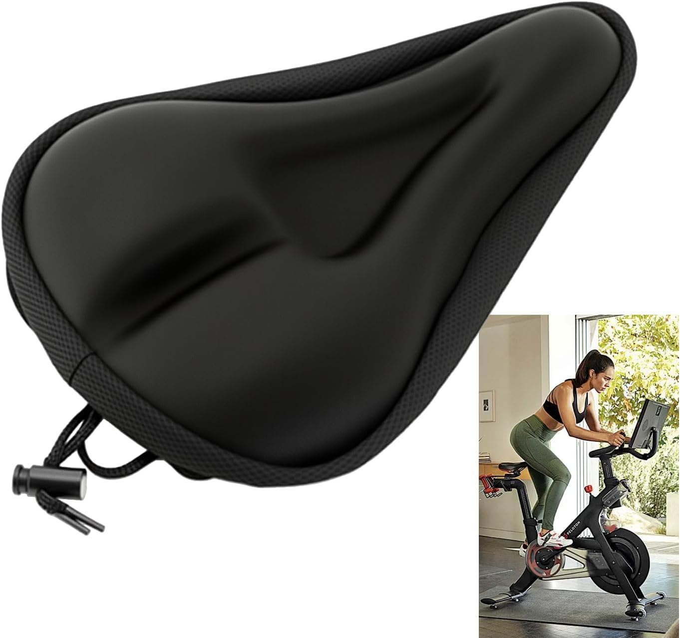 Gel Bike Seat Cover Cushion,Universal Bicycle Saddle Cover with Non-Slip Base,3D Relief Design for Road Mountain Spin Bikes,Comfortable Cycling Seat Pad Black image number 4