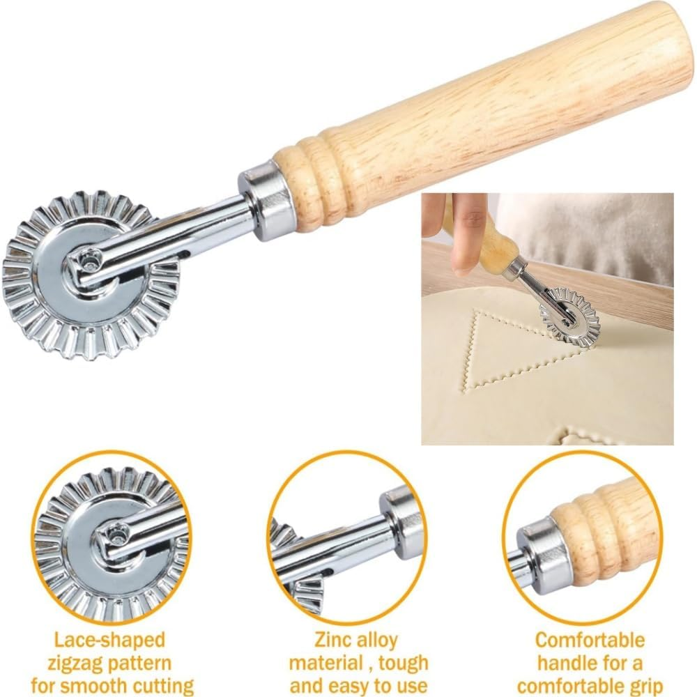 Ravioli Stamp Maker Tools with Roller Wheel Set of 5, Wooden Handle Ravioli Maker Tools with Roller Wheel, Pasta Press Wheel Dumplings Maker Tools image number 4