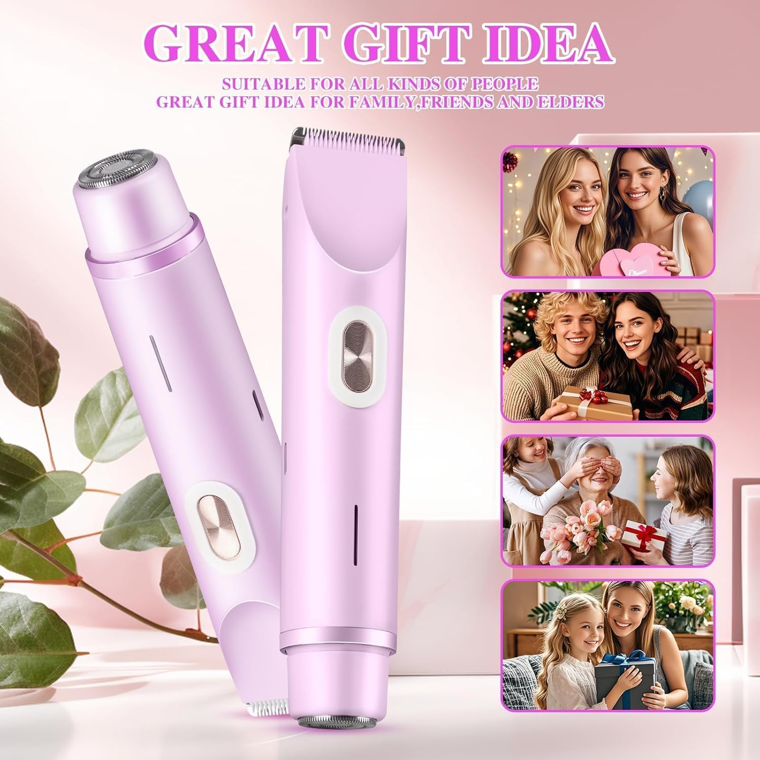 Electric Razors for Women, 2 in 1 Wet and Dry Body Electric Shaver, Silk Glide Epilator Painless Hair Removal at Home, Double Head Dual Purpose Hair Trimmer for Bikini Trimmer Legs Underarm, Ipx7 Waterproof Electric Shaver (Purple) - Pink image number 2