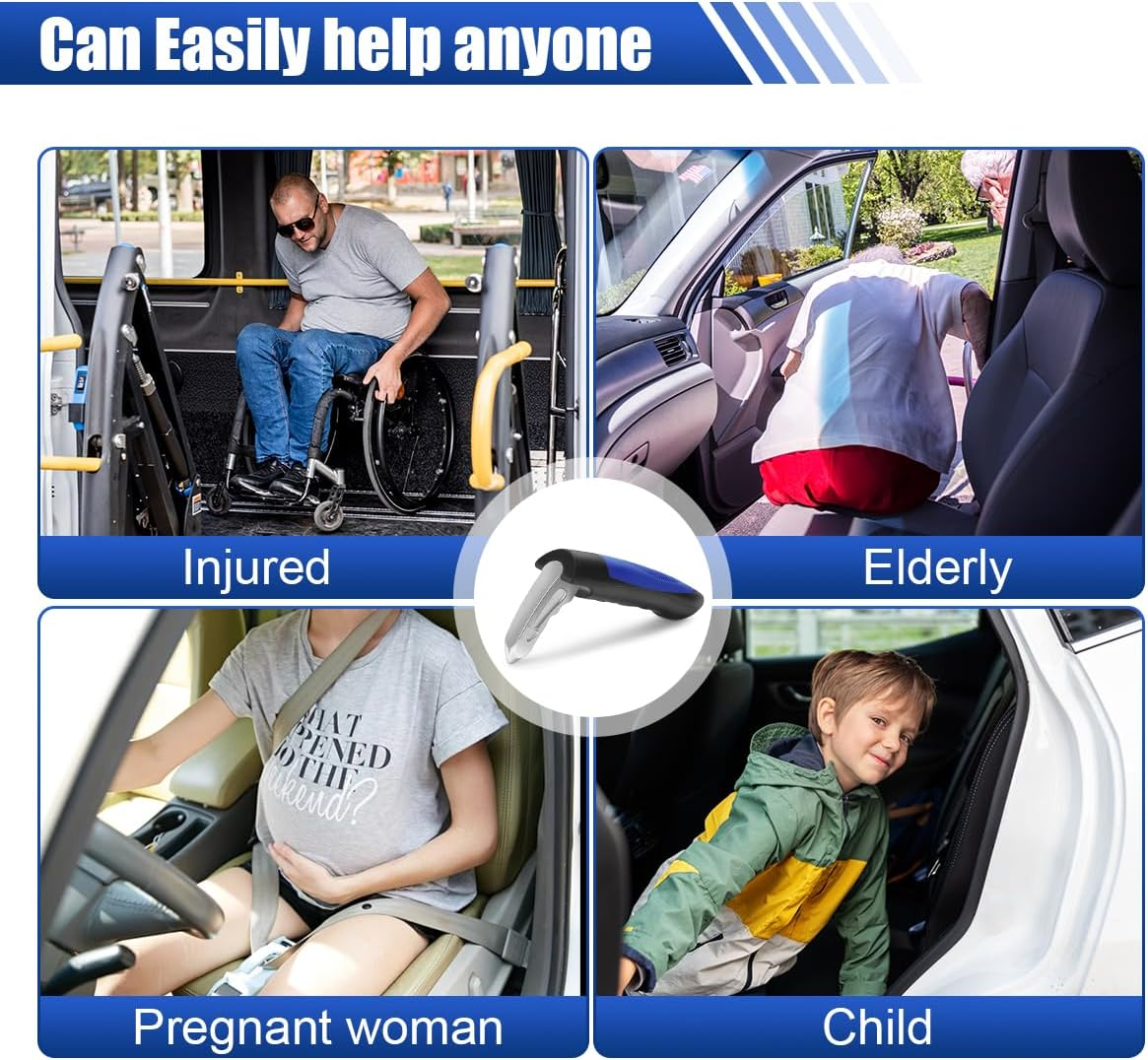 Car Handle Assist, Multifunction Auto Door Assist Handle, Car Door Assist Support Handle for Elderly and Handicapped, Window Breaker Emergency Tool, Grab Bar Handle (Blue 2 PCS)