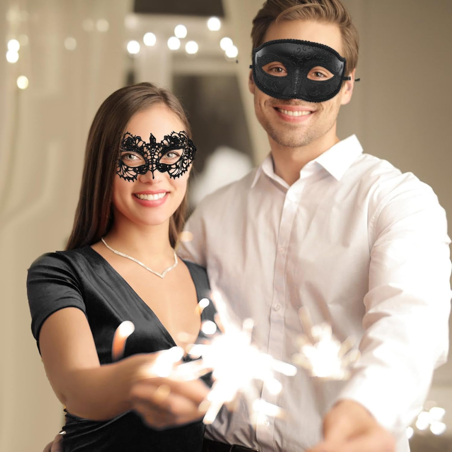 Masquerade Face Cover - 2Pcs Lace Masquerade Masks Set, Mysterious Lace Face Cover | Couples Masks, Gothic Lace Masks for Masquerade Ball, Halloween, Elegant Lace Masks, Couples Masks image number 1