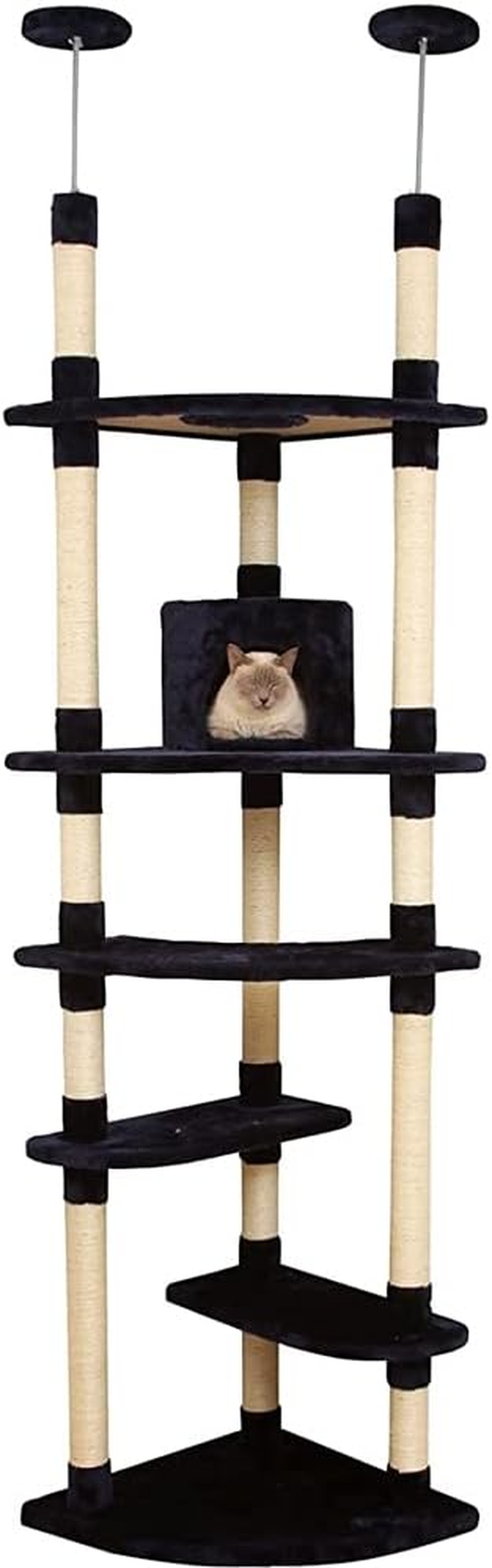 Iris Plaza Cat Tower, Tension Type, W Fixed, Nail Sharpener, Space Saving, with Home, Beige, Height 87.6-98.7 Inches (222-248 Cm)