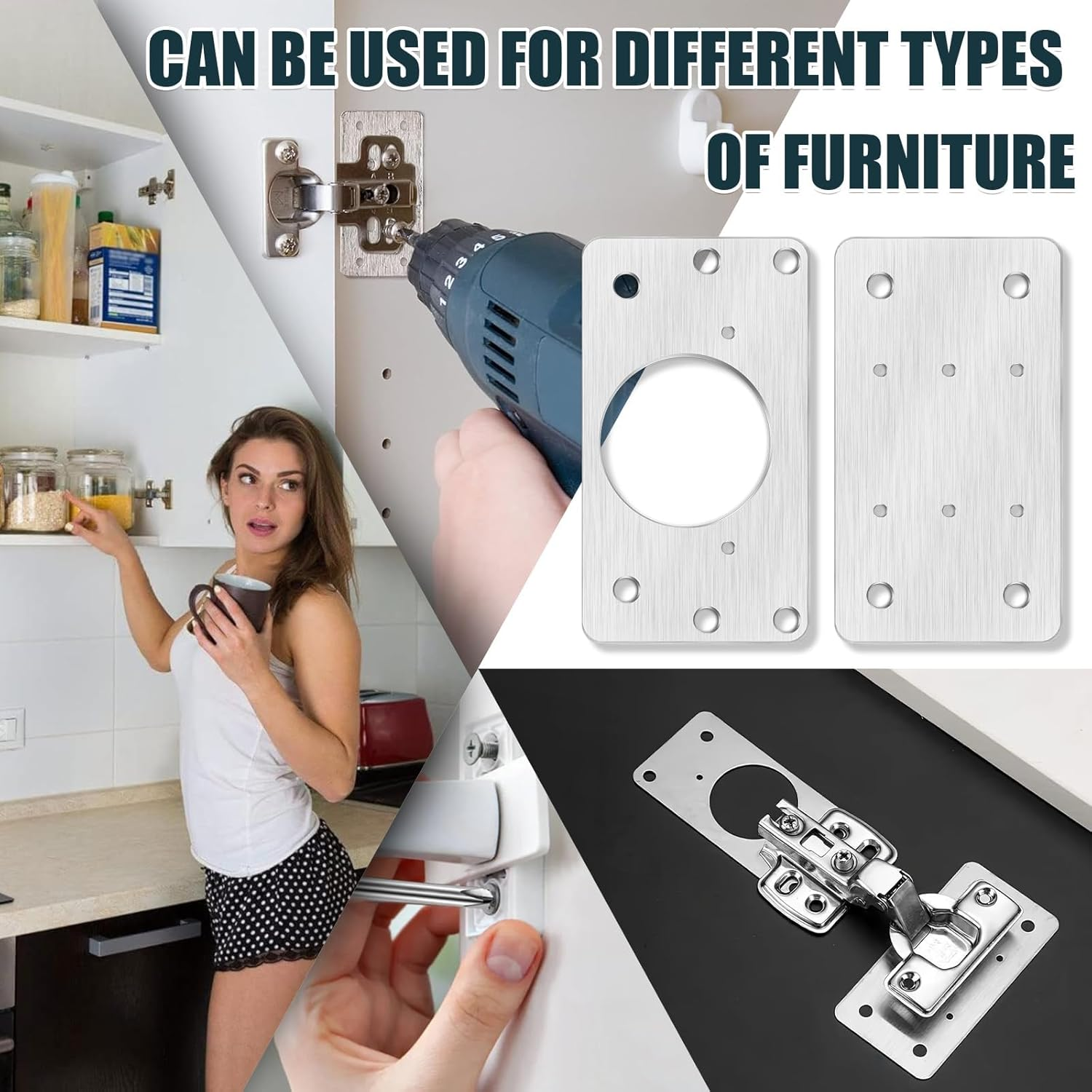 Cabinet Hinge Repair Plate, 8 Pcs Stainless Steel Hinge Repair Brackets, Hinge Fixing Plate for Kitchen Cabinets, Wardrobes, TV Cabinets, (Silver/8 Pcs)