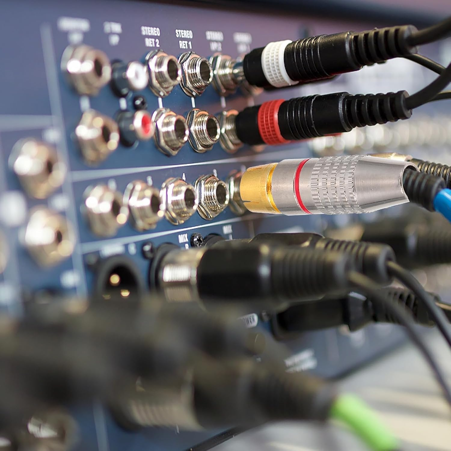 HIAKDOFT 4Pcs 270&deg; Gold Plated Male Audio Plugs Connector Set, Metal Speaker and AV Cable Adapter for Home Audio Systems with Rings image number 1