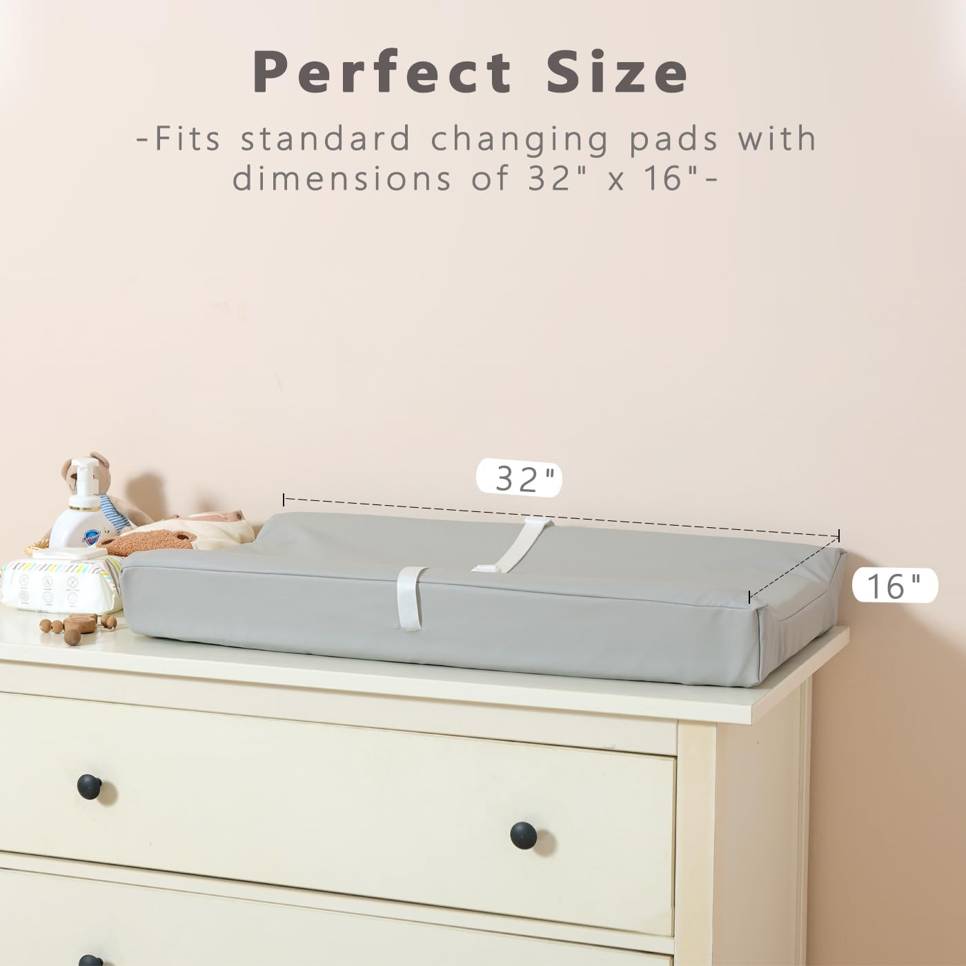 Vegan Leather Baby Changing Pad Covers for Girl, Boy, Waterproof & Wipeable Soft Diaper Changing Mat Cover.Fits Standard Changing Pads with Dimensions of 32" X 16". (Green) - Green image number 3