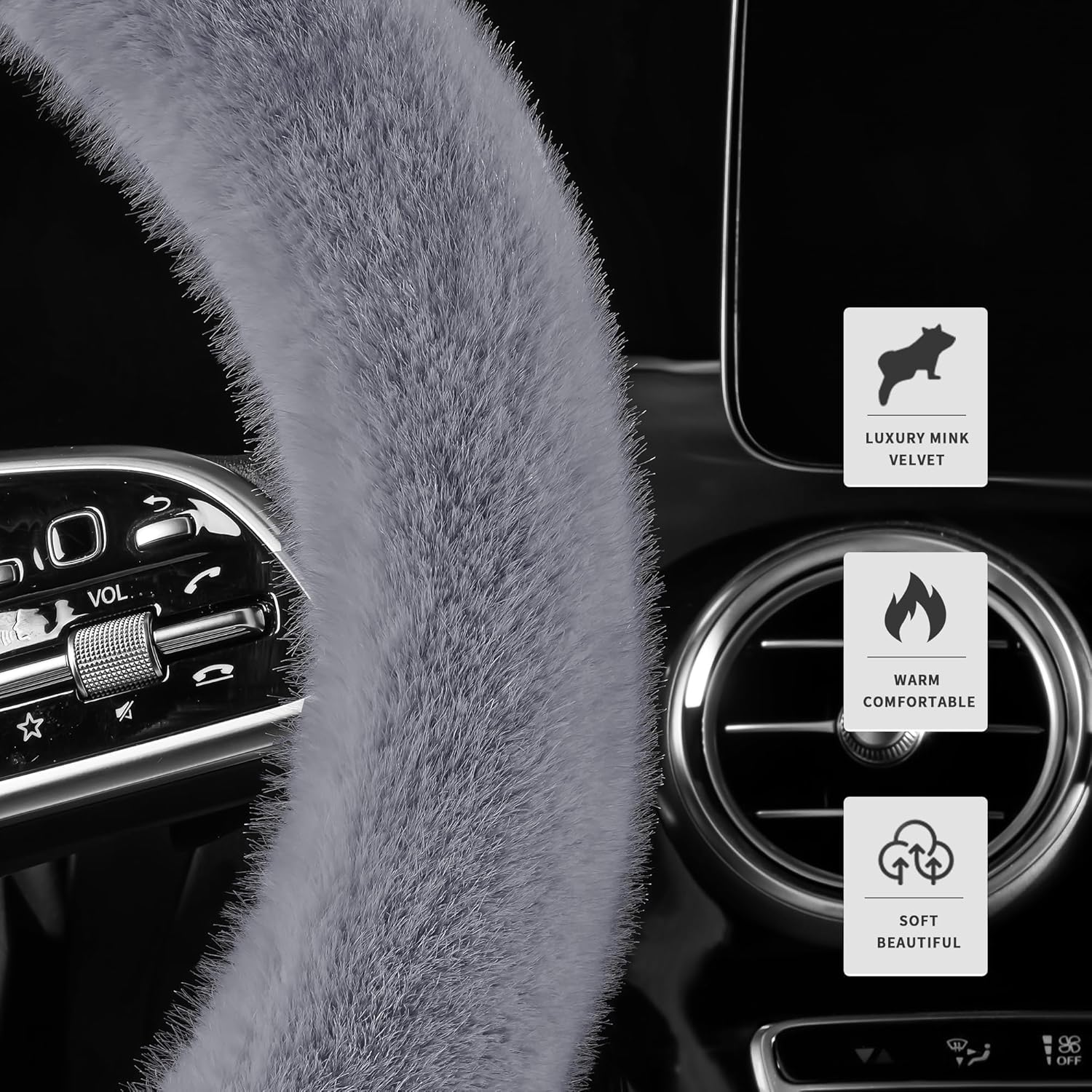 Fuzzy Winter Steering Wheel Covers for Women, Warm Cute Fluffy Car Wheel Cover for Sedan SUV, Super Soft Furry Girly Auto Plush Car Handle Cover (Gray, Standard Size[14" 1/2-15"](37-38Cm)) - Pink image number 4