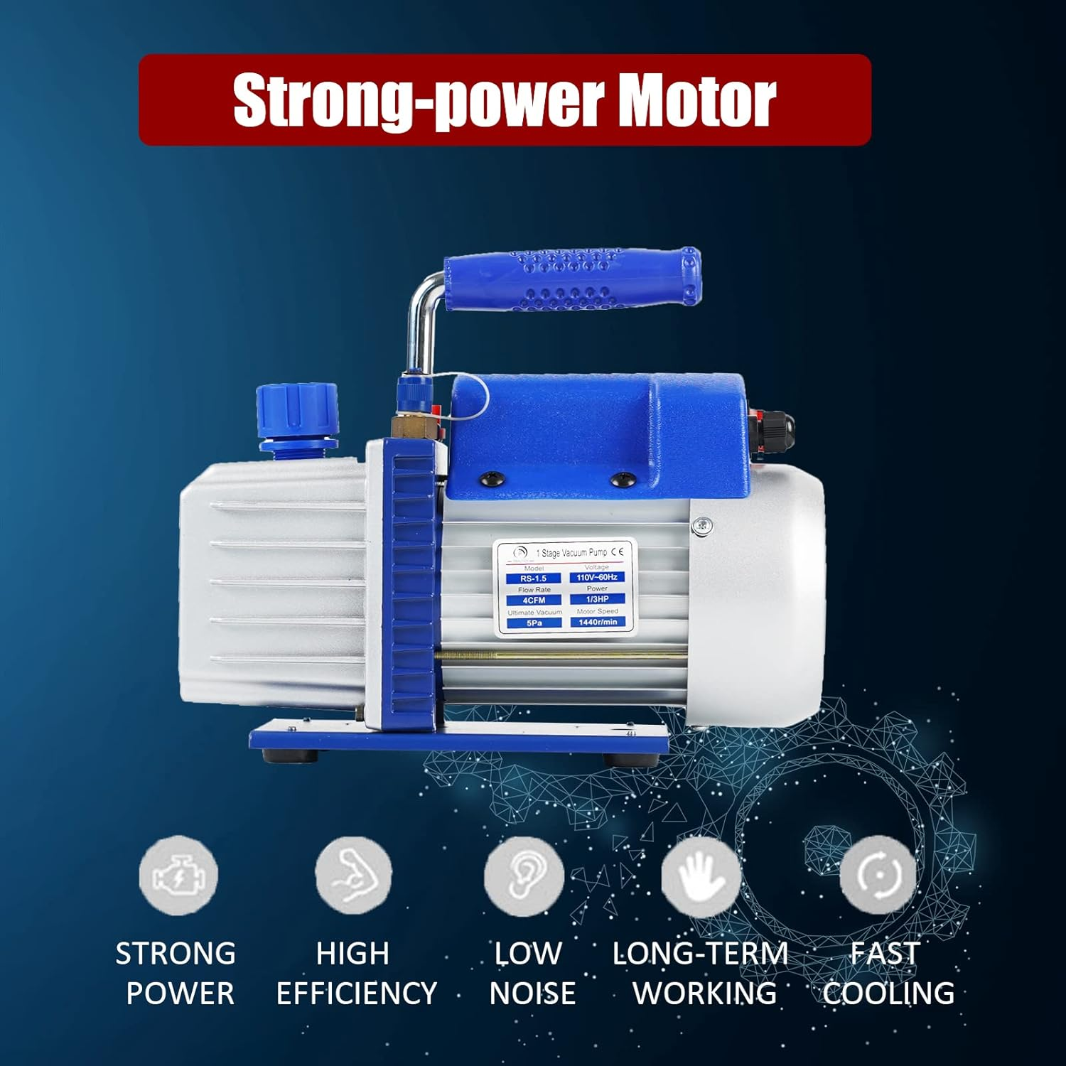 P PBAUTOS 4CFM 1/3HP 220V/50Hz Singe-Stage Rotary Vane Vacuum Pump for HVAC, Air Conditioner Maintenance, Food Packaging, Wine Degassing, Deaeration, Medical Experiment image number 5