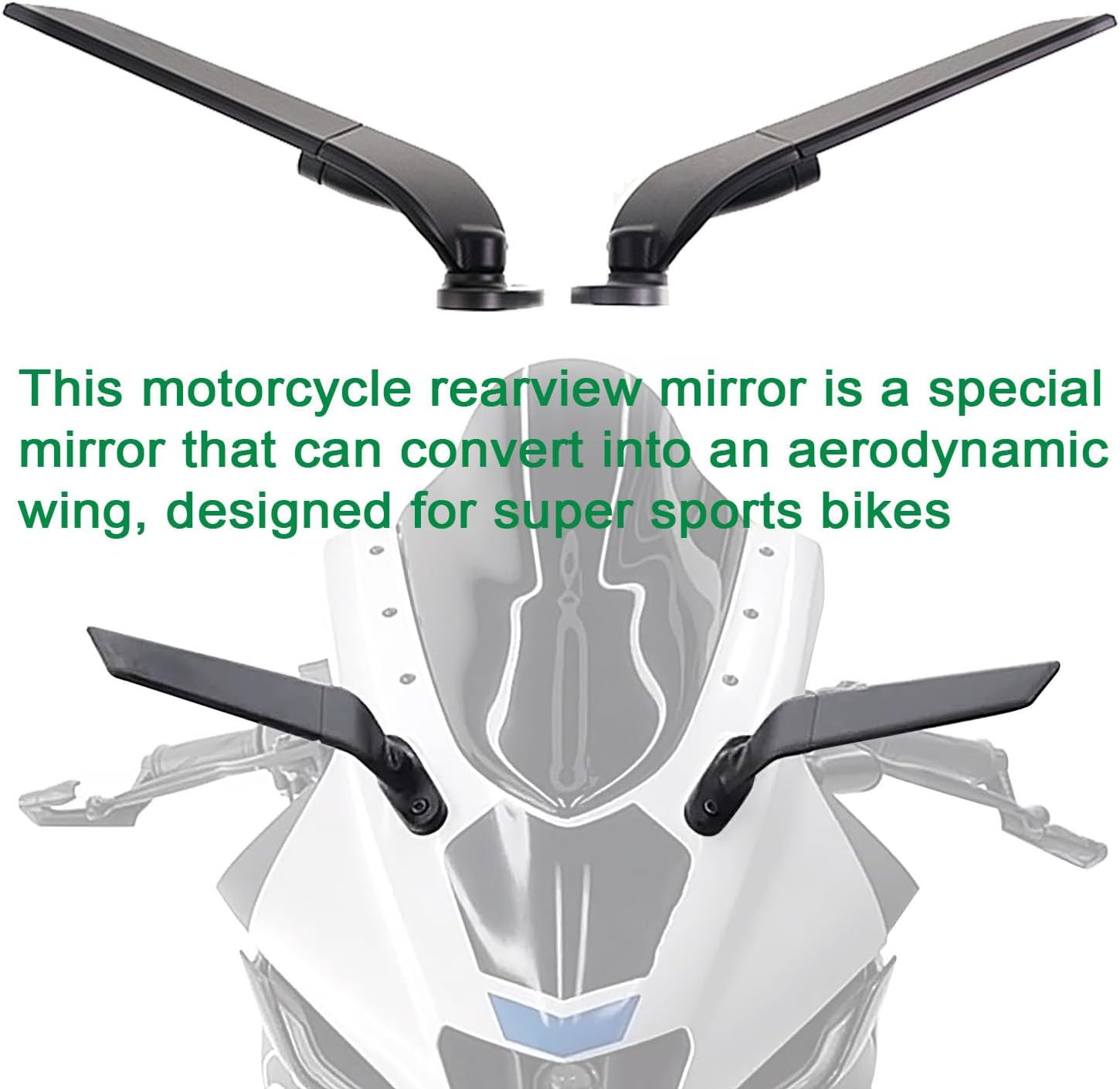 Modified Motorcycle Rearview Mirror,1 Pair Adjustable Rotating Side Mirrors,Wide Viewing Angle Wing Rearview Mirrors for Ninja 300 400 650 ZX6R CBR1000RR image number 5