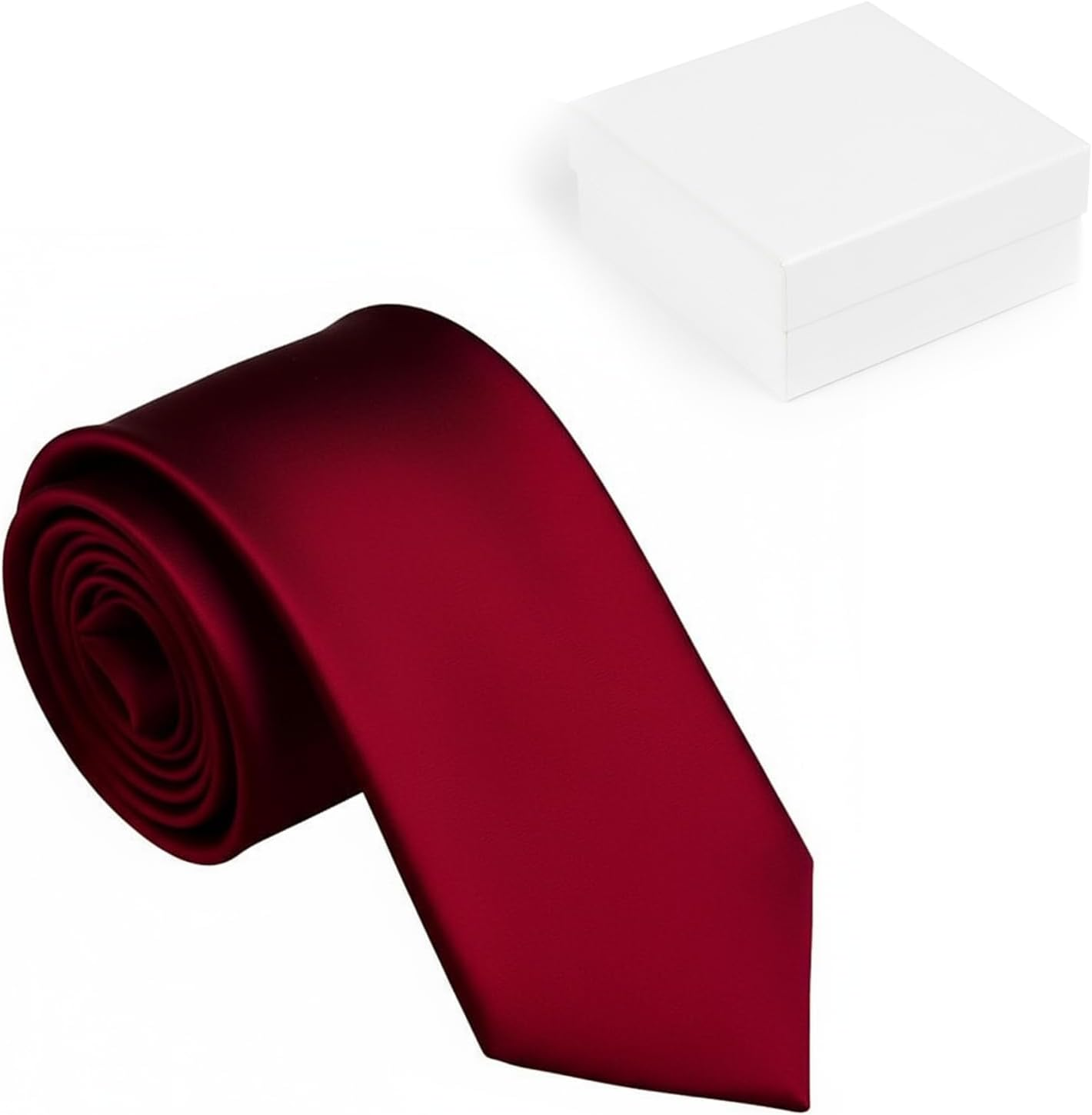 Mens Red Tie, Burgundy Skinny Tie, Satin Fabric Necktie for Business and Wedding, Red Wine Tie, 59X2.4X1.4 Inches, Compatible with Various Occasions, Ruibex image number 5