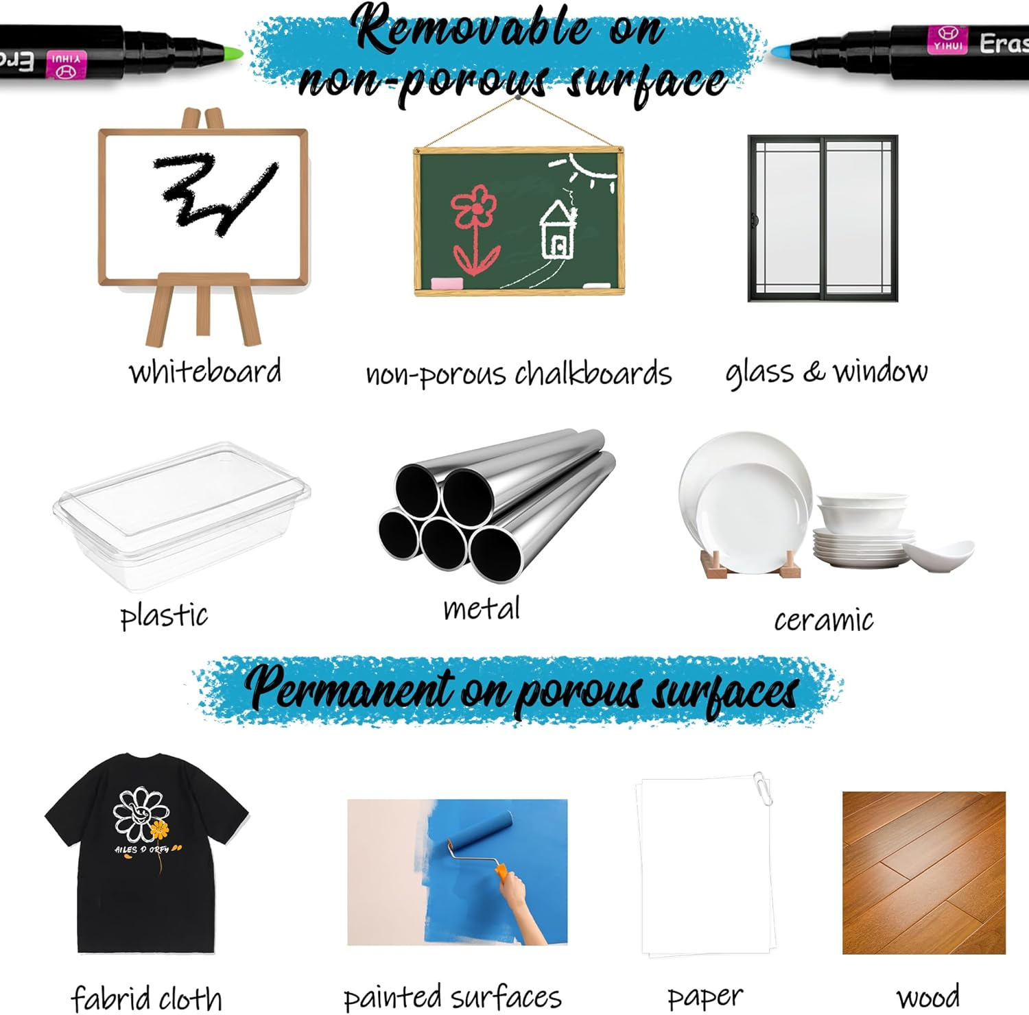 YUNAI Liquid Chalk Markers for Blackboards 9PCS, Chalk Pen for Chalkboard and Glass, Fine Tip Neon Color Erasable Chalkboard Pens for Menu Board Window Signs Drawing Writing