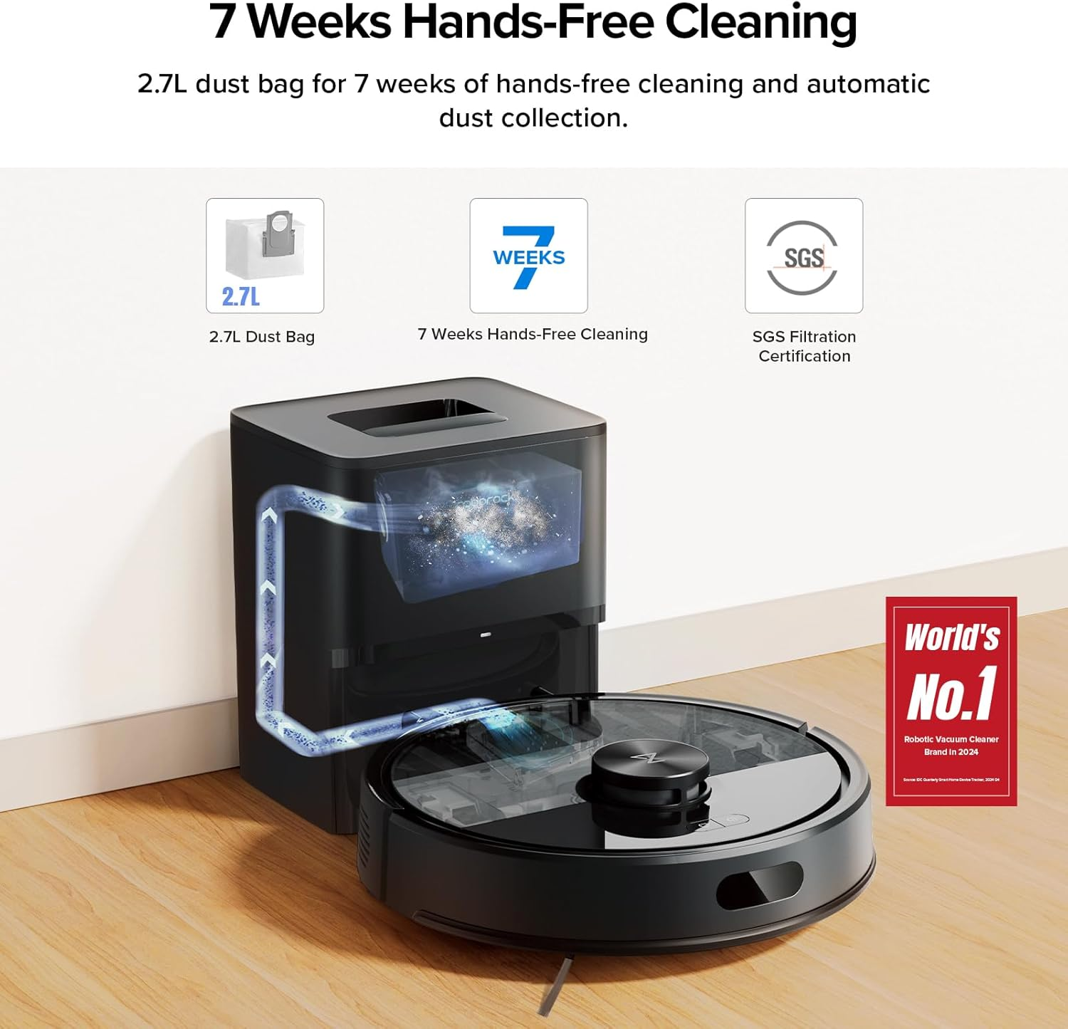 Roborock Q7T+ Robot Vacuum & Mop, All-In-One Vacuum Cleaner, 10,000Pa Powerful Suction, Duoroller Anti-Tangle Brush, Hands-Free Cleaning for 7 Weeks,Precise Smart Navigation, Perfect for Pet Hair