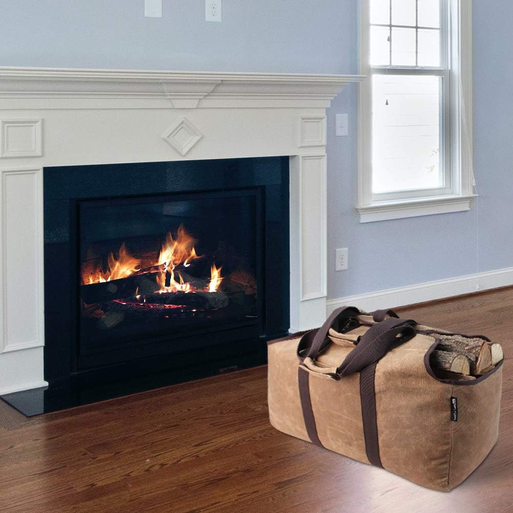 Myfireplacedirect Waxed Canvas Log Carrier Tote Bag, Extra Large Durable Firewood Holder with Handles and Shoulder Strap, Heavy Duty Wood Carrying Bag for Fireplaces & Wood Stoves - Grey image number 7