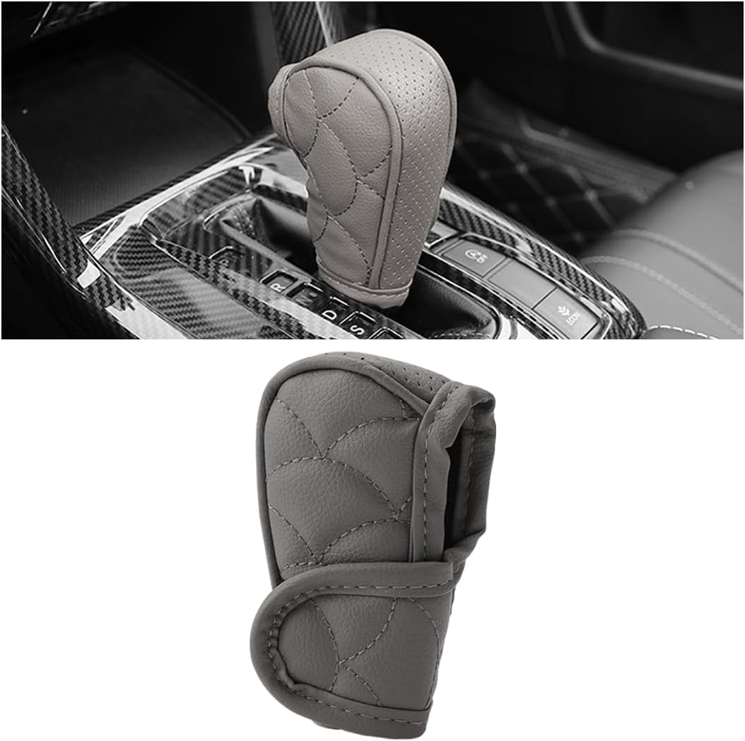 Car Gear Shift Cover, Waterproof PU Leather Manual/Automatic Automotive Gear Stick Shift Knob Rod Dust Cover Protector with Velcro, Vehicle Interior Accessories