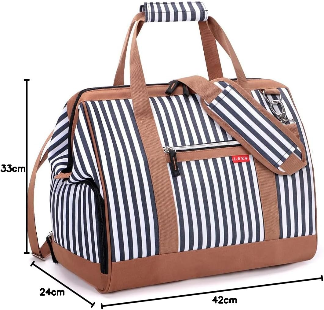 Lekesky Overnight Bag for Women Weekend Bag Holdall Bag Maternity Hospital Bag with Top Large Opening Travel Duffles Bag for Women, Blue Striped, A-Blue Striped, 33L, Travel Bag image number 5