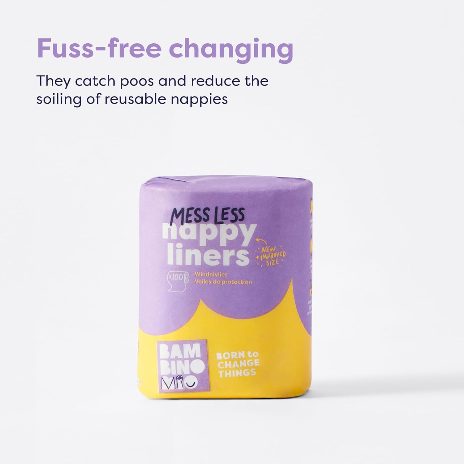 Bambino Mio, Messless Nappy Liners, Biodegradable, Packaging May Vary, 100 Liners (Pack of 5)